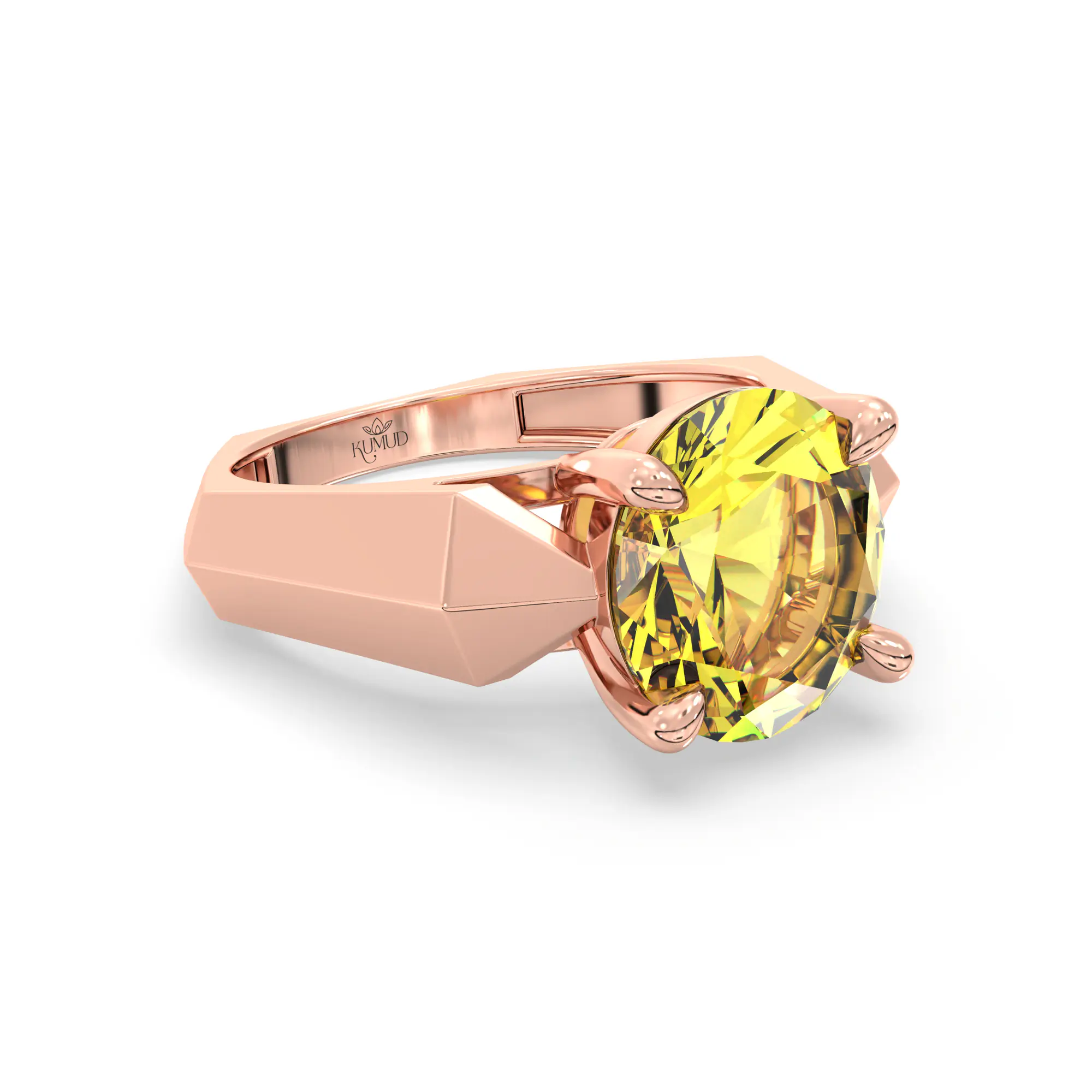 Yellow Sapphire (Pukhraj) Ring for Women in 18K Rose Gold – Oval 9x8 mm, Prong Setting, 6 g (Design K17A-34) thumbnail