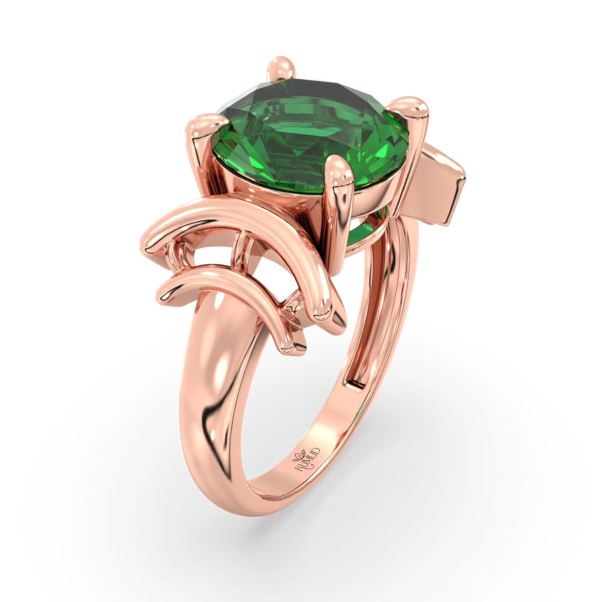 Emerald (Panna) Ring for Women in 18K Rose Gold – Oval 9x8 mm, Prong Setting, 6 g (Design K17A-35) thumbnail