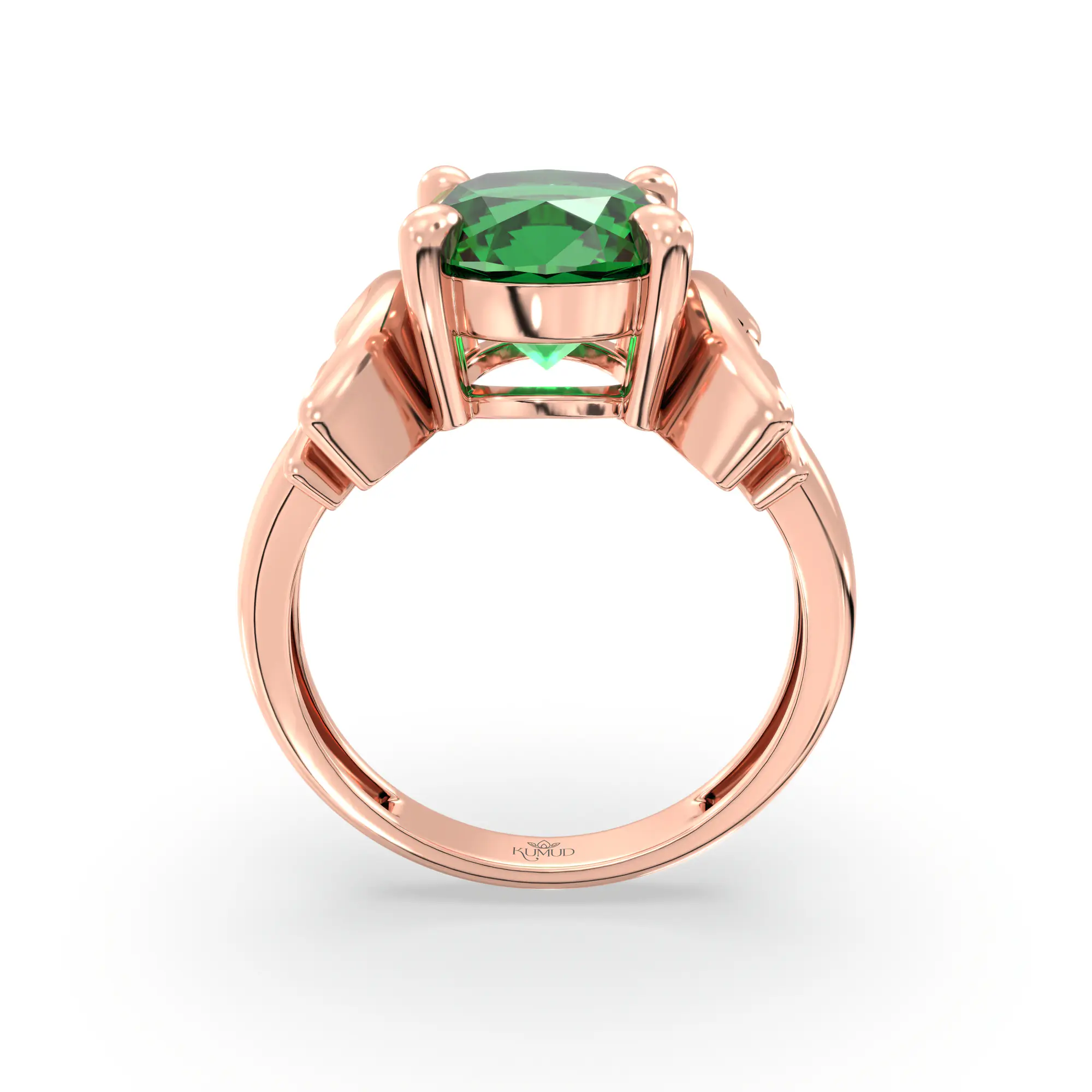 Emerald (Panna) Ring for Women in 18K Rose Gold – Oval 9x8 mm, Prong Setting, 6 g (Design K17A-35) thumbnail