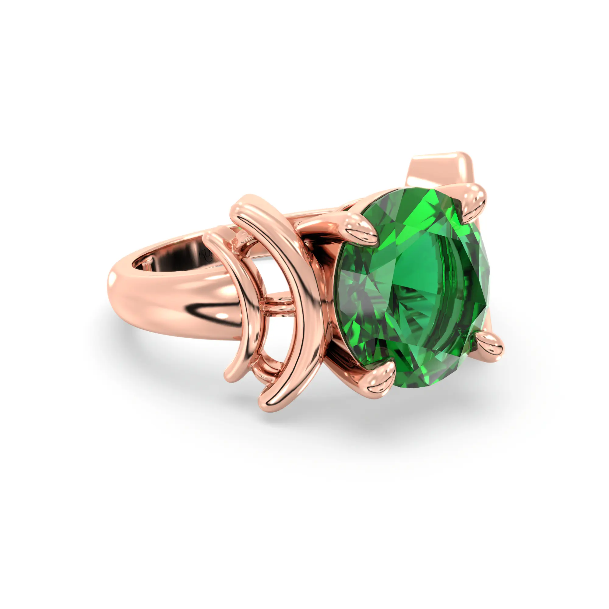 Emerald (Panna) Ring for Women in 18K Rose Gold – Oval 9x8 mm, Prong Setting, 6 g (Design K17A-35) thumbnail