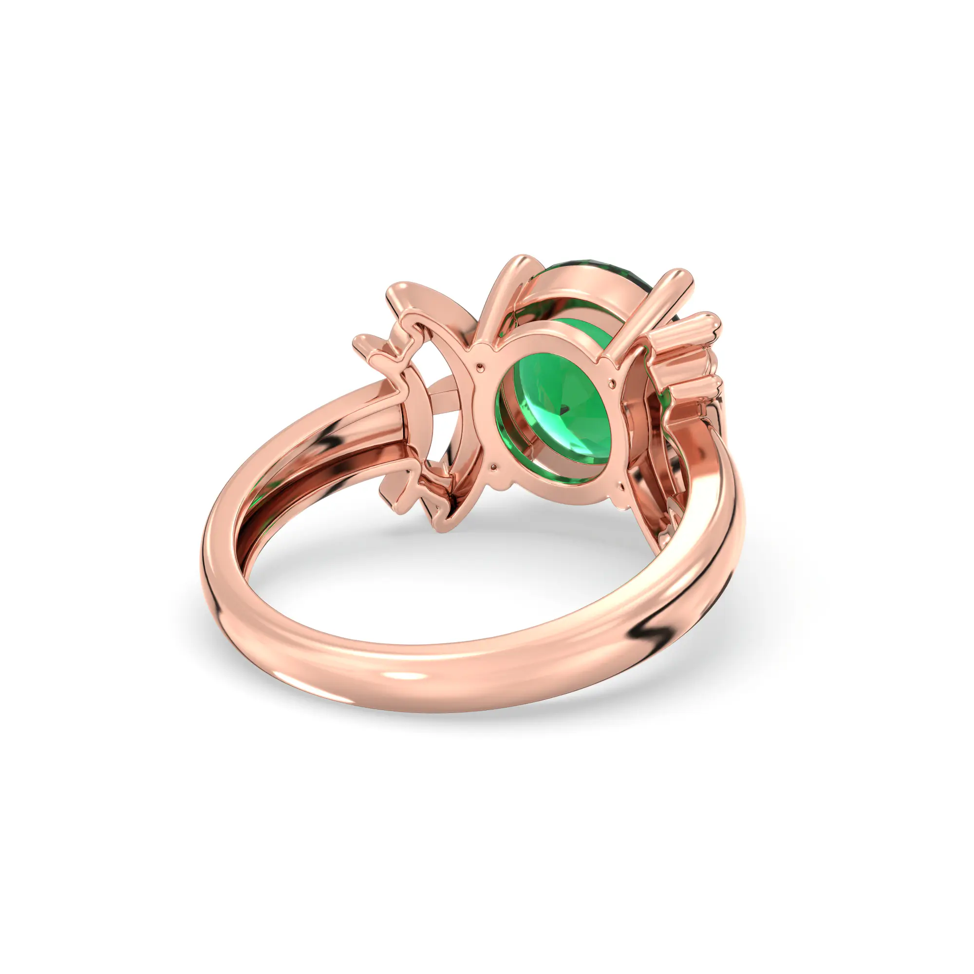 Emerald (Panna) Ring for Women in 18K Rose Gold – Oval 9x8 mm, Prong Setting, 6 g (Design K17A-35) thumbnail