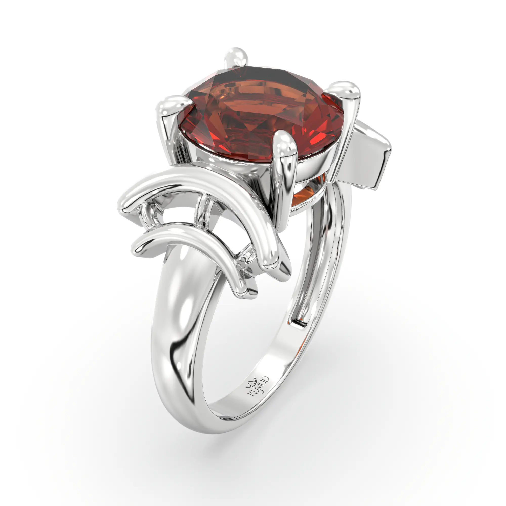 Hessonite (Gomed) Ring for Women in 18K White Gold – Oval 9x8 mm, Prong Setting, 6 g (Design K17A-35) thumbnail