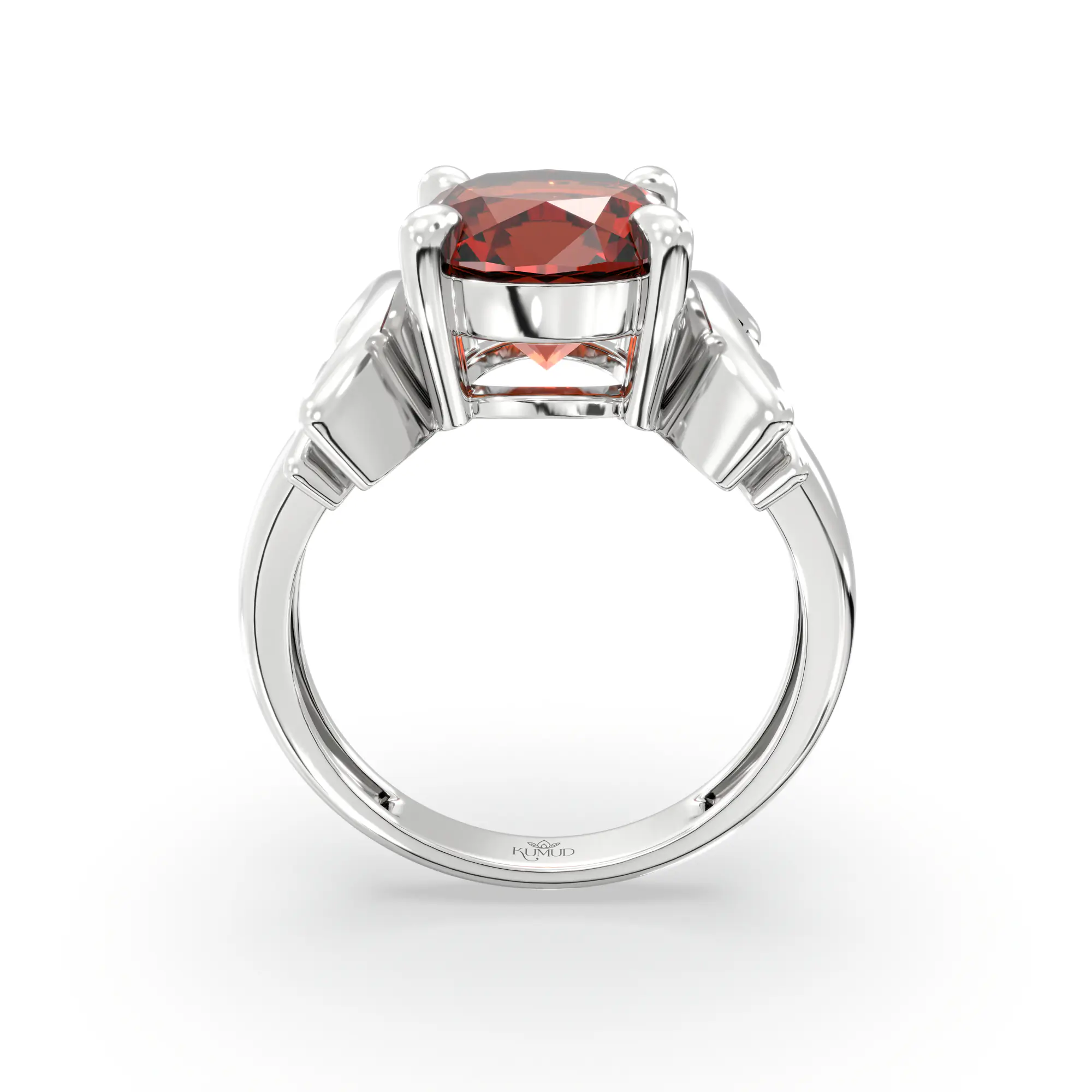 Hessonite (Gomed) Ring for Women in 18K White Gold – Oval 9x8 mm, Prong Setting, 6 g (Design K17A-35) thumbnail