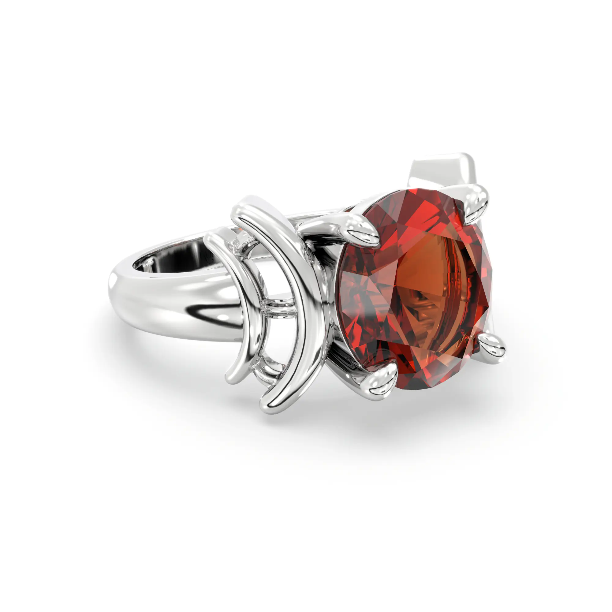 Hessonite (Gomed) Ring for Women in 18K White Gold – Oval 9x8 mm, Prong Setting, 6 g (Design K17A-35) thumbnail