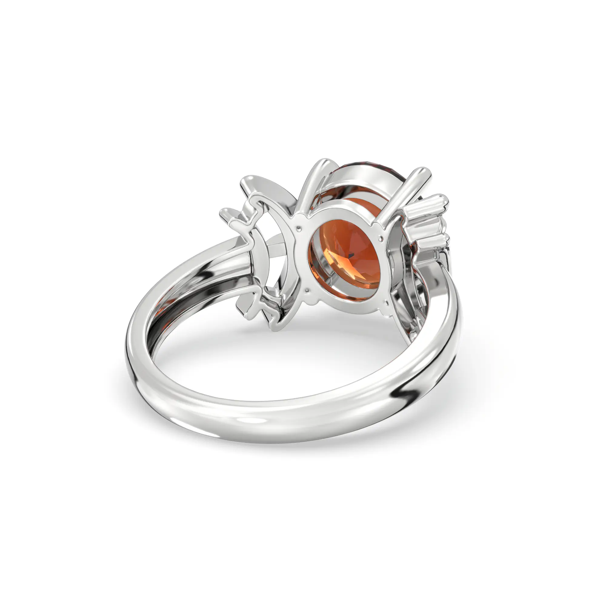 Hessonite (Gomed) Ring for Women in 18K White Gold – Oval 9x8 mm, Prong Setting, 6 g (Design K17A-35) thumbnail