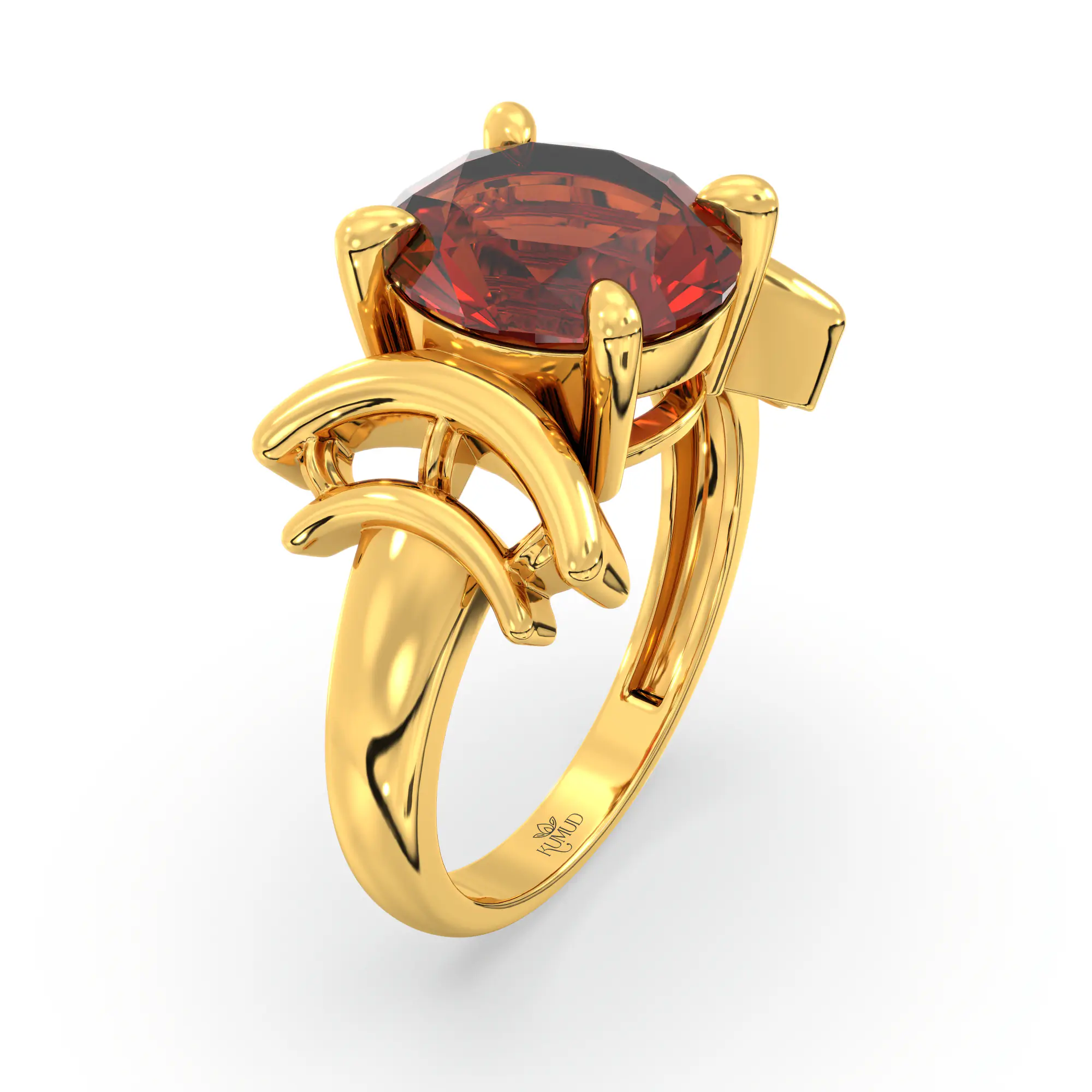 Hessonite (Gomed) Ring for Women in 22K Yellow Gold – Oval 9x8 mm, Prong Setting, 6 g (Design K17A-35) thumbnail