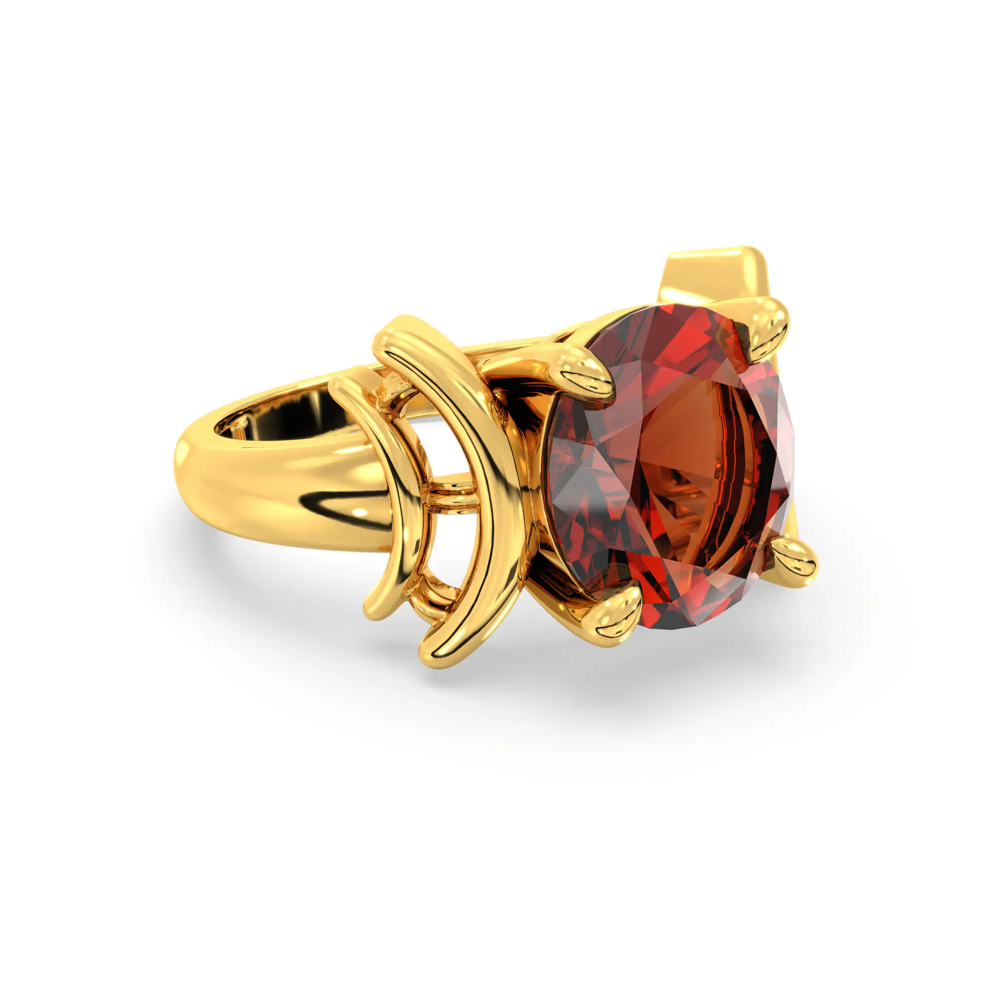 Hessonite (Gomed) Ring for Women in 22K Yellow Gold – Oval 9x8 mm, Prong Setting, 6 g (Design K17A-35) thumbnail