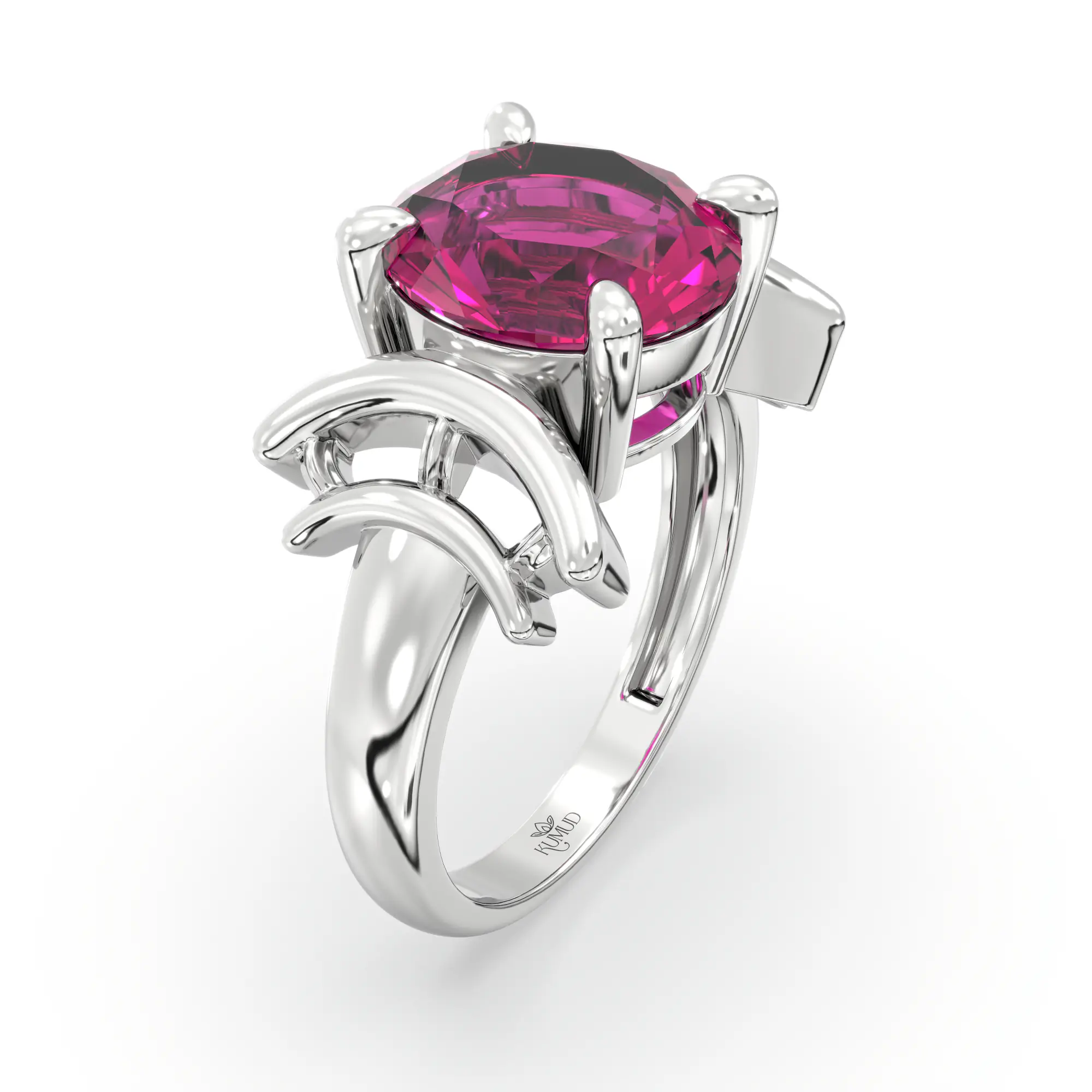 Ruby (Manik) Ring for Women in 18K White Gold – Oval 9x8 mm, Prong Setting, 6 g (Design K17A-35) thumbnail