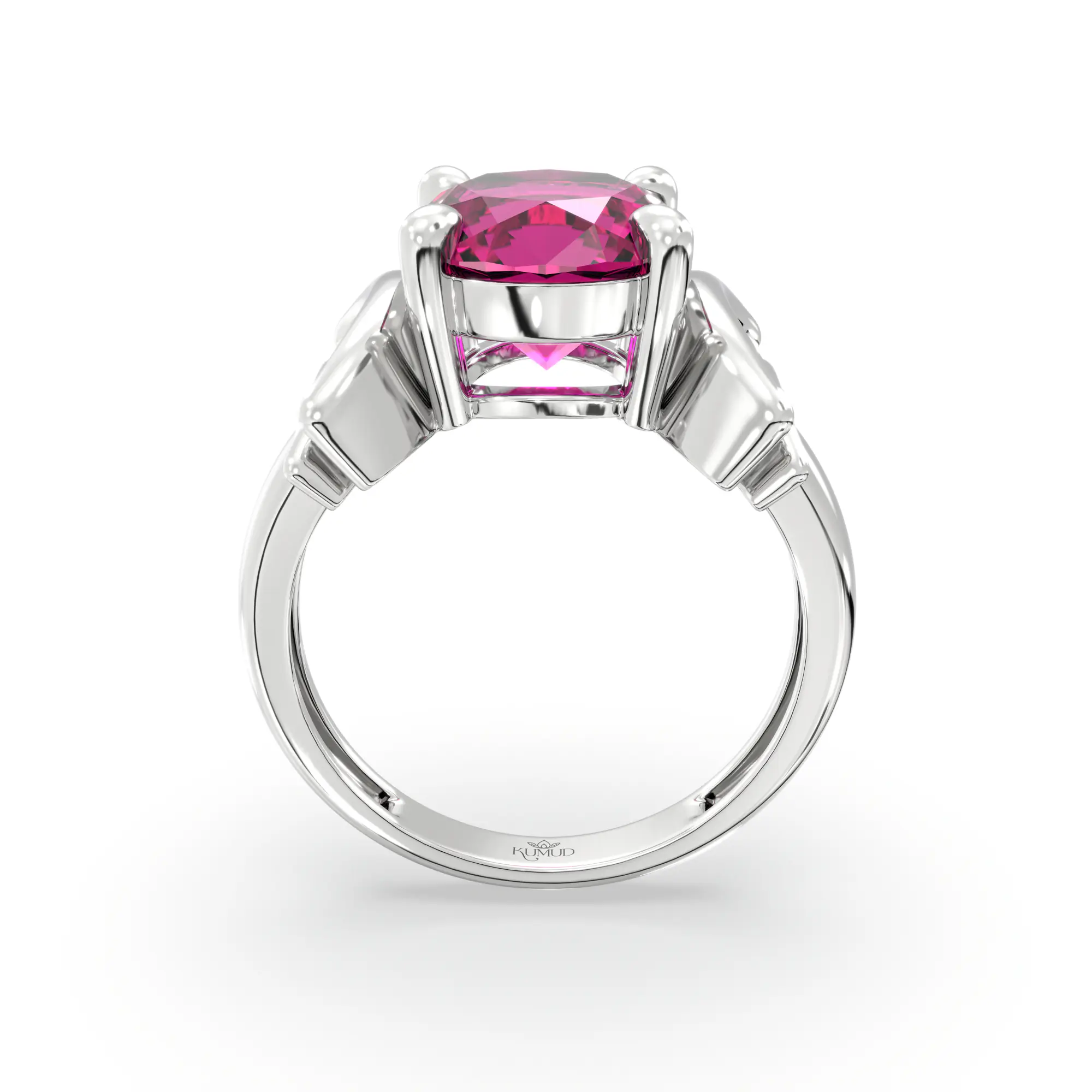 Ruby (Manik) Ring for Women in 18K White Gold – Oval 9x8 mm, Prong Setting, 6 g (Design K17A-35) thumbnail