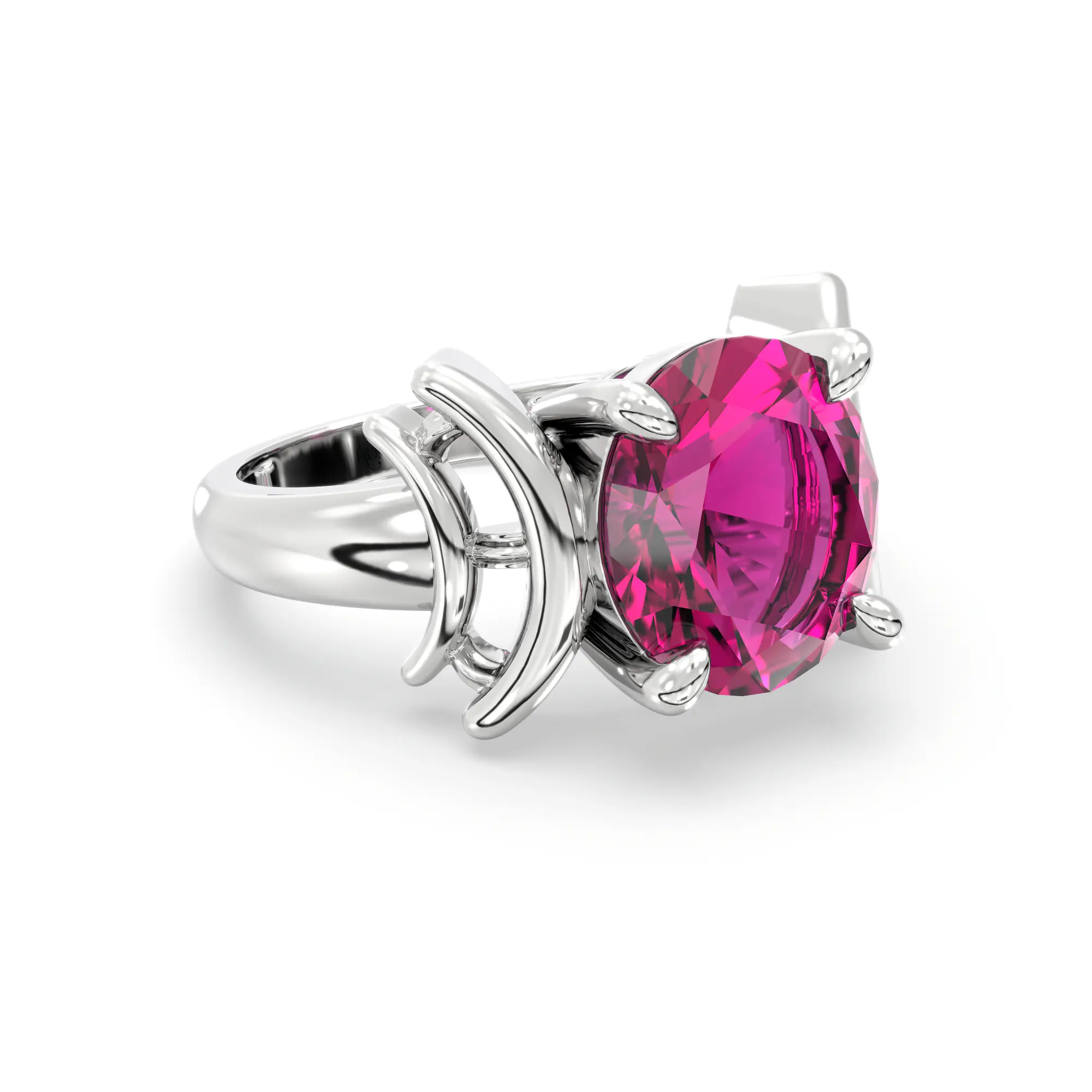 Ruby (Manik) Ring for Women in 18K White Gold – Oval 9x8 mm, Prong Setting, 6 g (Design K17A-35) thumbnail