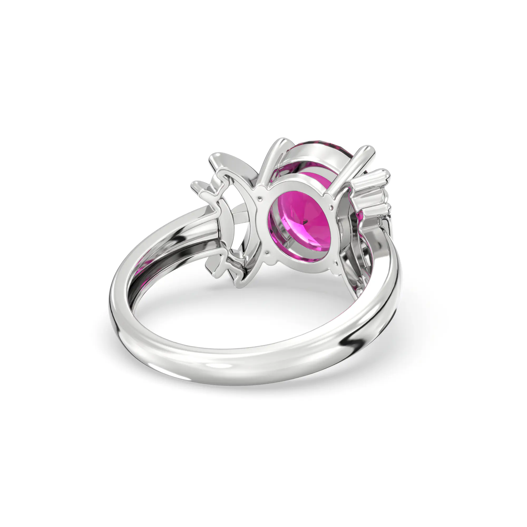 Ruby (Manik) Ring for Women in 18K White Gold – Oval 9x8 mm, Prong Setting, 6 g (Design K17A-35) thumbnail