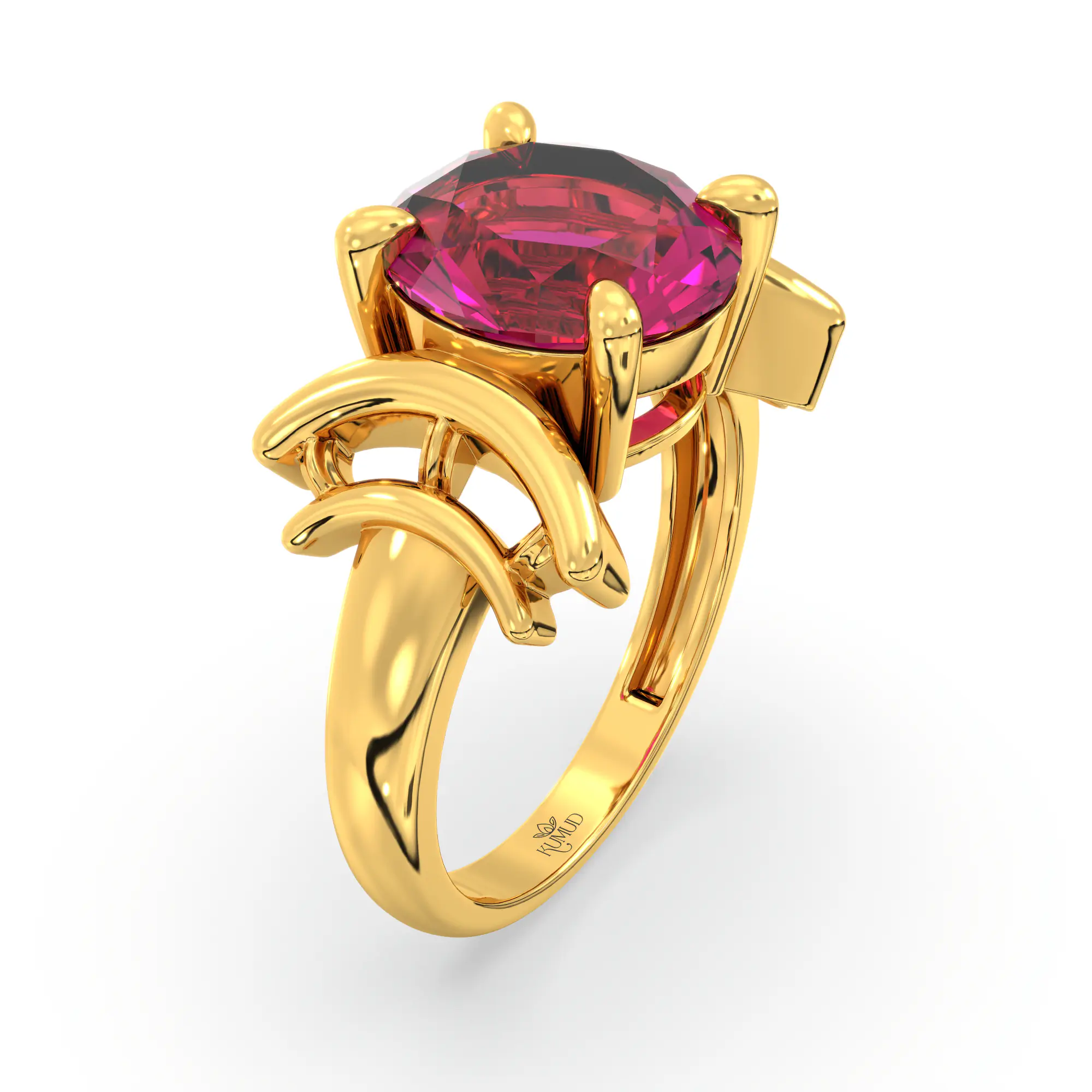 Ruby (Manik) Ring for Women in 22K Yellow Gold – Oval 9x8 mm, Prong Setting, 6 g (Design K17A-35) thumbnail