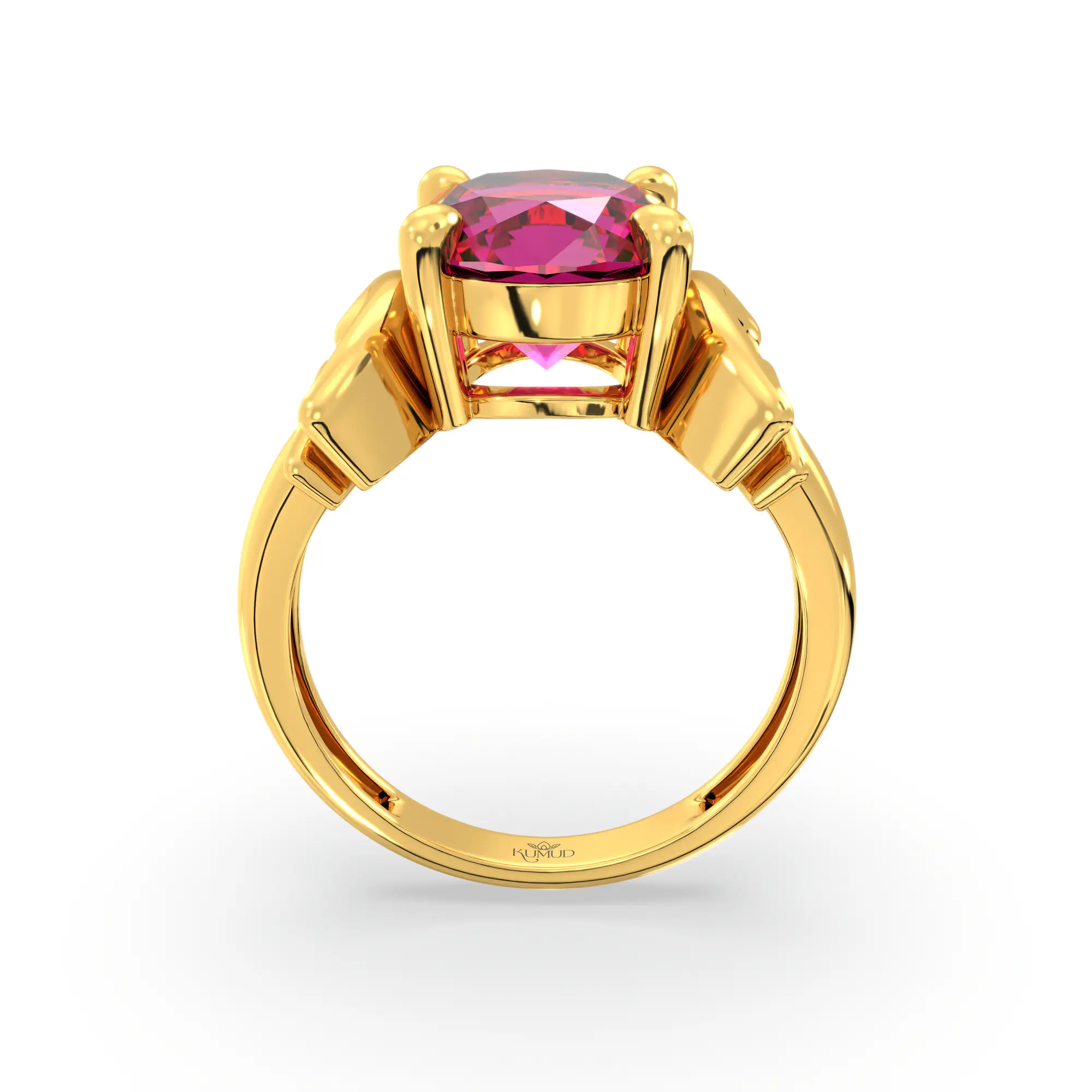 Ruby (Manik) Ring for Women in 22K Yellow Gold – Oval 9x8 mm, Prong Setting, 6 g (Design K17A-35) thumbnail
