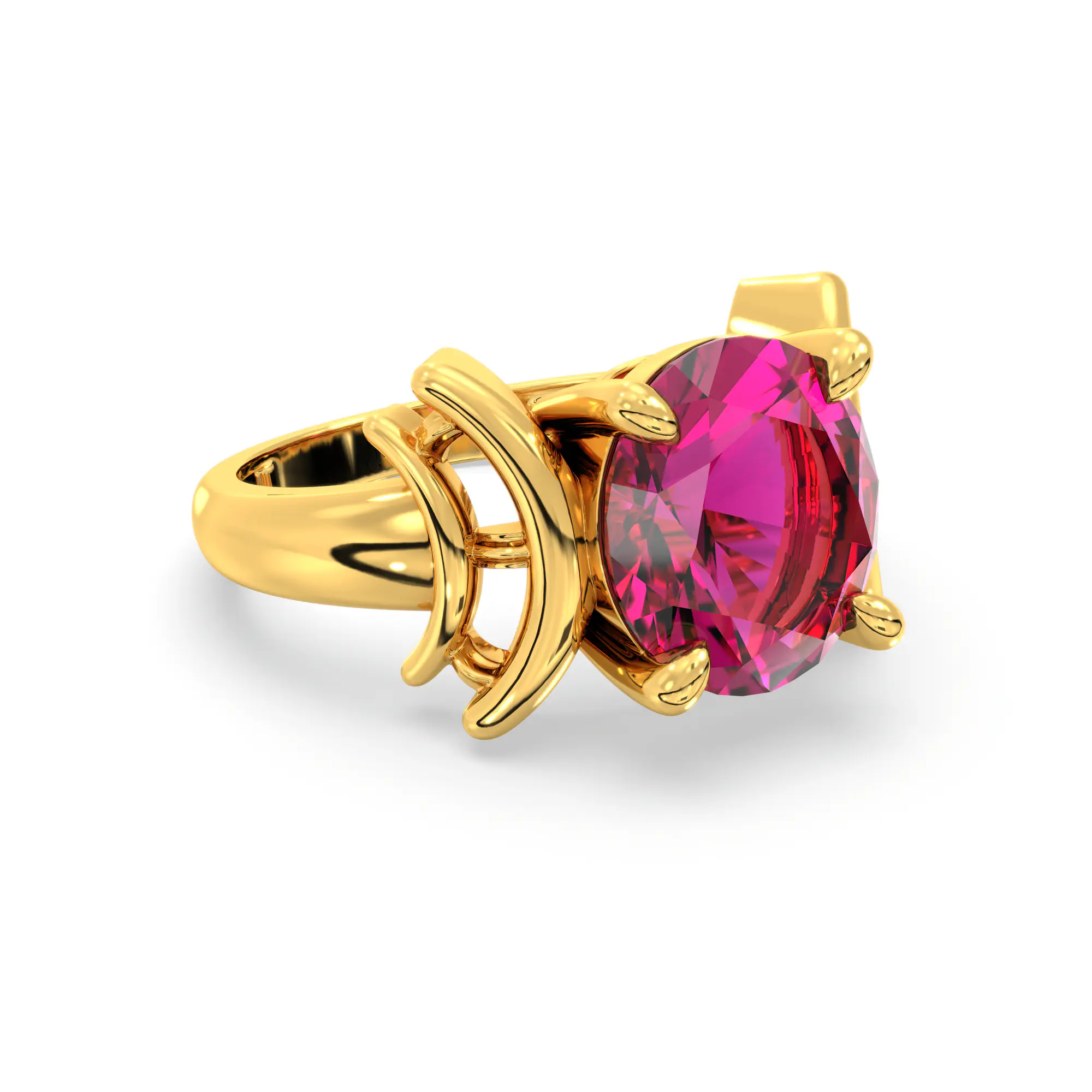 Ruby (Manik) Ring for Women in 22K Yellow Gold – Oval 9x8 mm, Prong Setting, 6 g (Design K17A-35) thumbnail