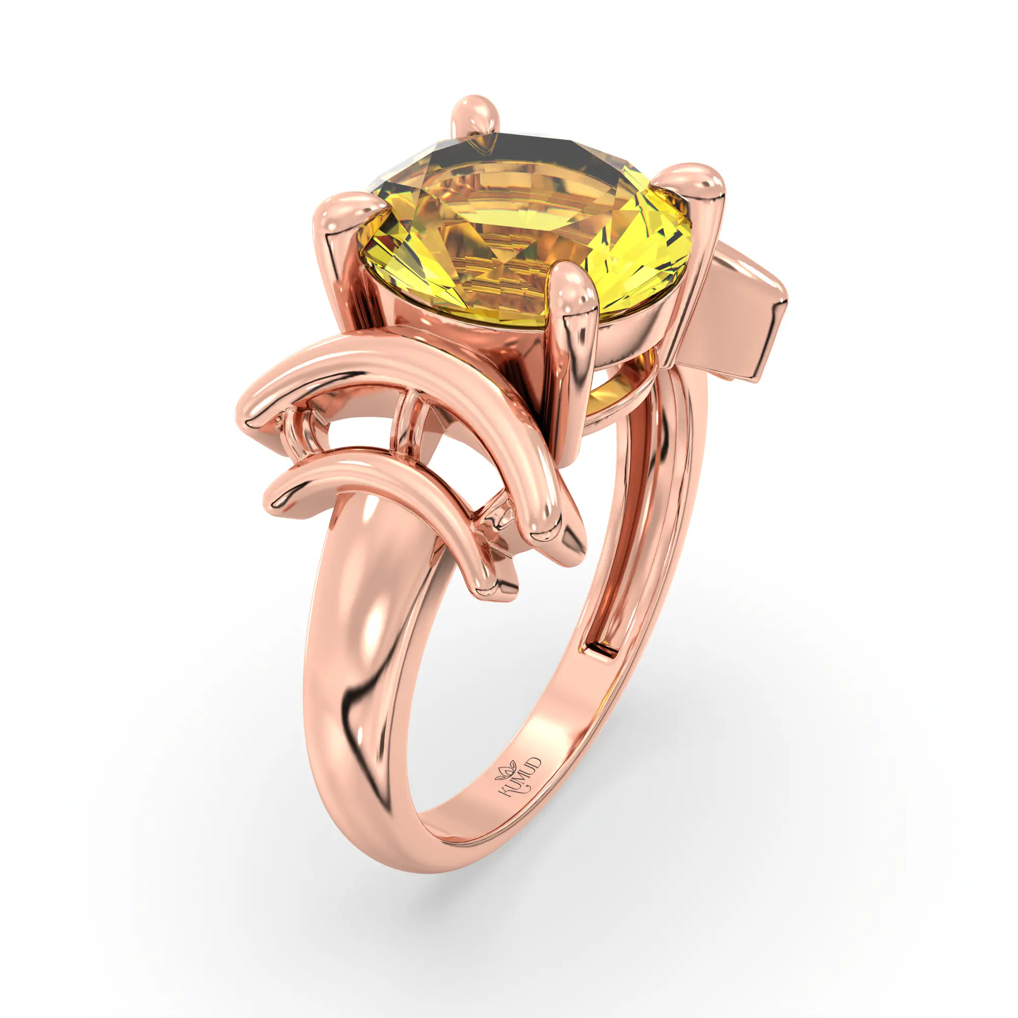 Yellow Sapphire (Pukhraj) Ring for Women in 18K Rose Gold – Oval 9x8 mm, Prong Setting, 6 g (Design K17A-35) thumbnail
