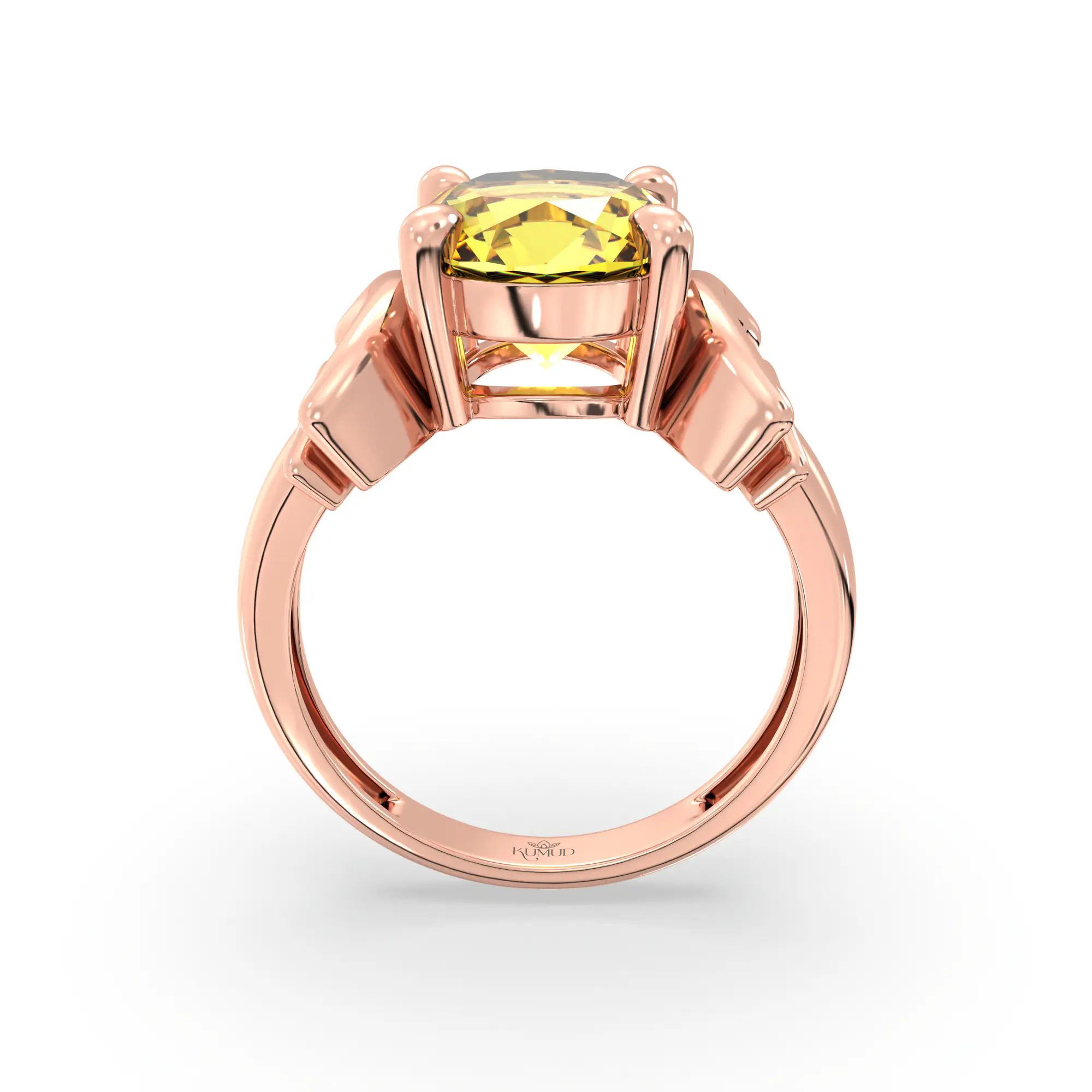 Yellow Sapphire (Pukhraj) Ring for Women in 18K Rose Gold – Oval 9x8 mm, Prong Setting, 6 g (Design K17A-35) thumbnail