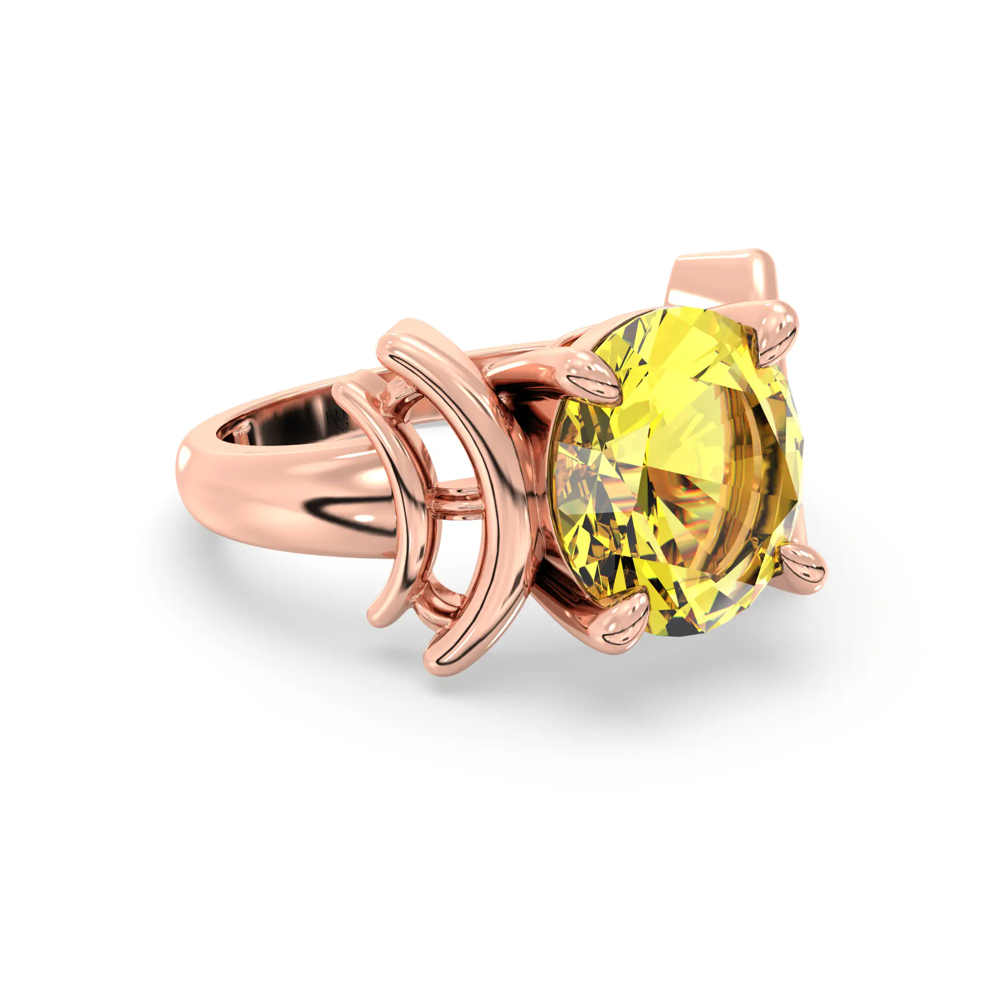 Yellow Sapphire (Pukhraj) Ring for Women in 18K Rose Gold – Oval 9x8 mm, Prong Setting, 6 g (Design K17A-35) thumbnail