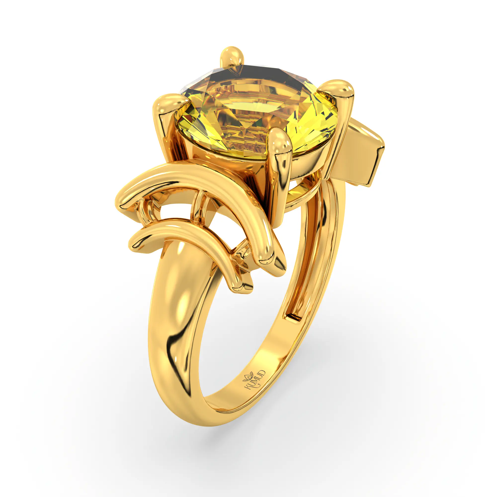 Yellow Sapphire (Pukhraj) Ring for Women in 22K Yellow Gold – Oval 9x8 mm, Prong Setting, 6 g (Design K17A-35) thumbnail