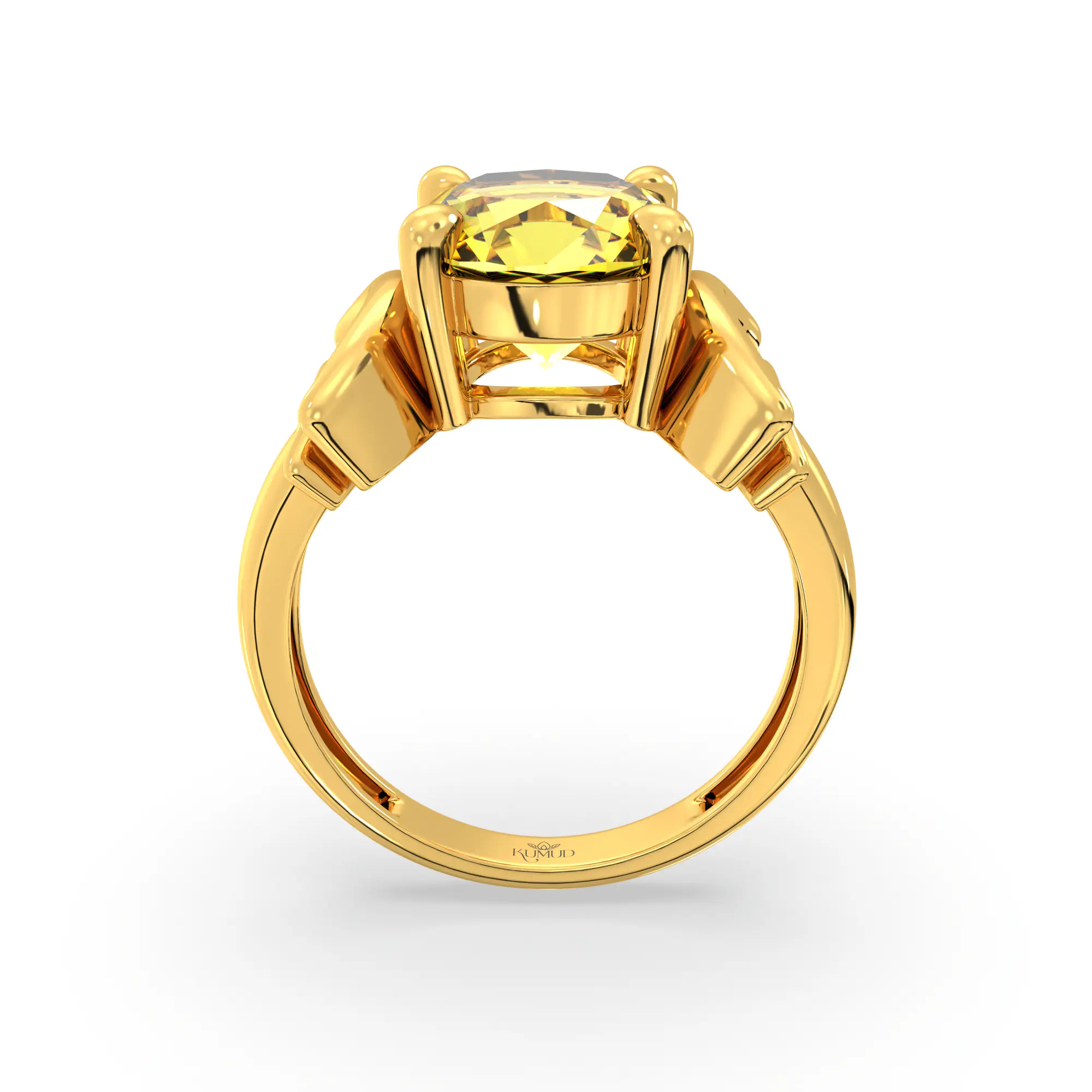 Yellow Sapphire (Pukhraj) Ring for Women in 22K Yellow Gold – Oval 9x8 mm, Prong Setting, 6 g (Design K17A-35) thumbnail