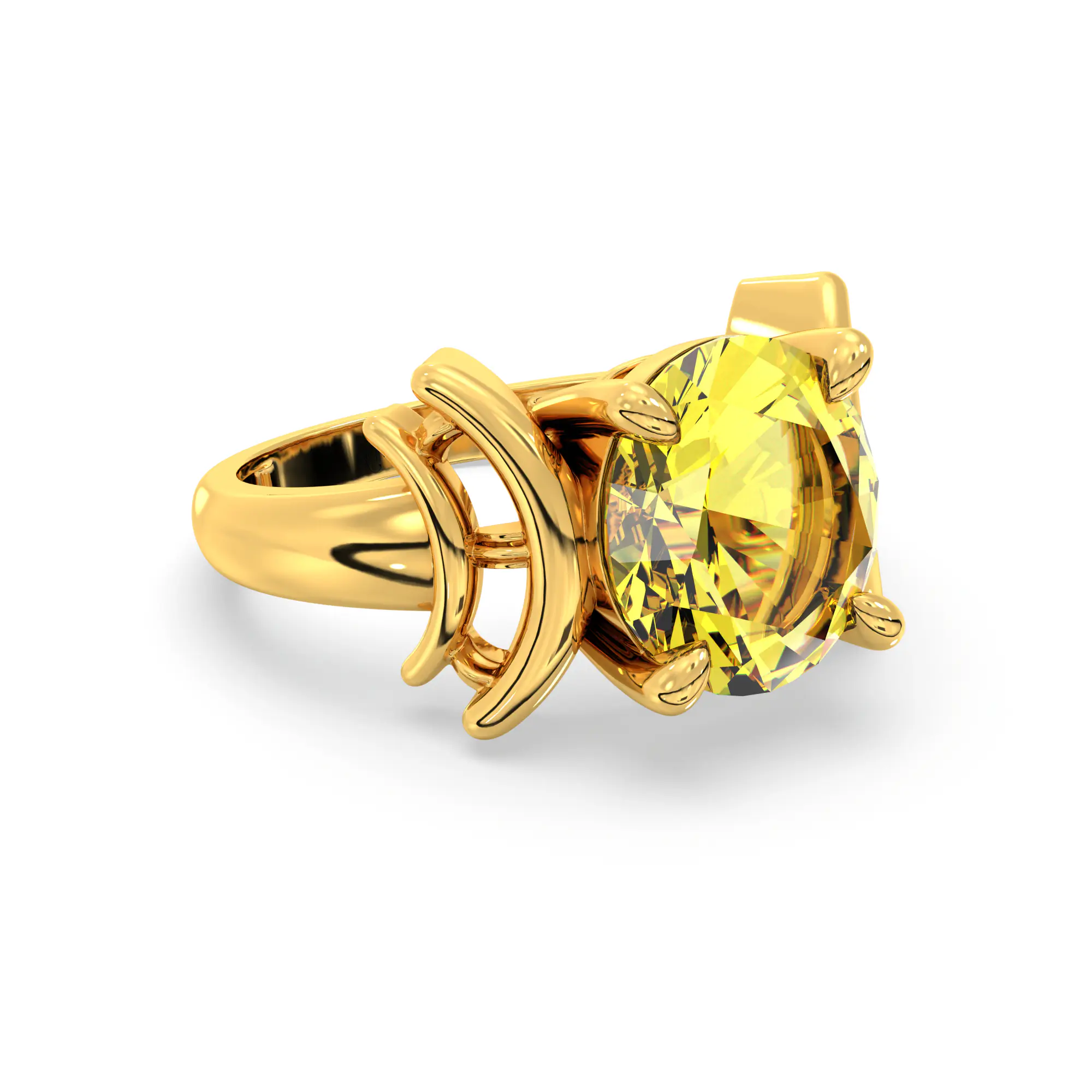 Yellow Sapphire (Pukhraj) Ring for Women in 22K Yellow Gold – Oval 9x8 mm, Prong Setting, 6 g (Design K17A-35) thumbnail