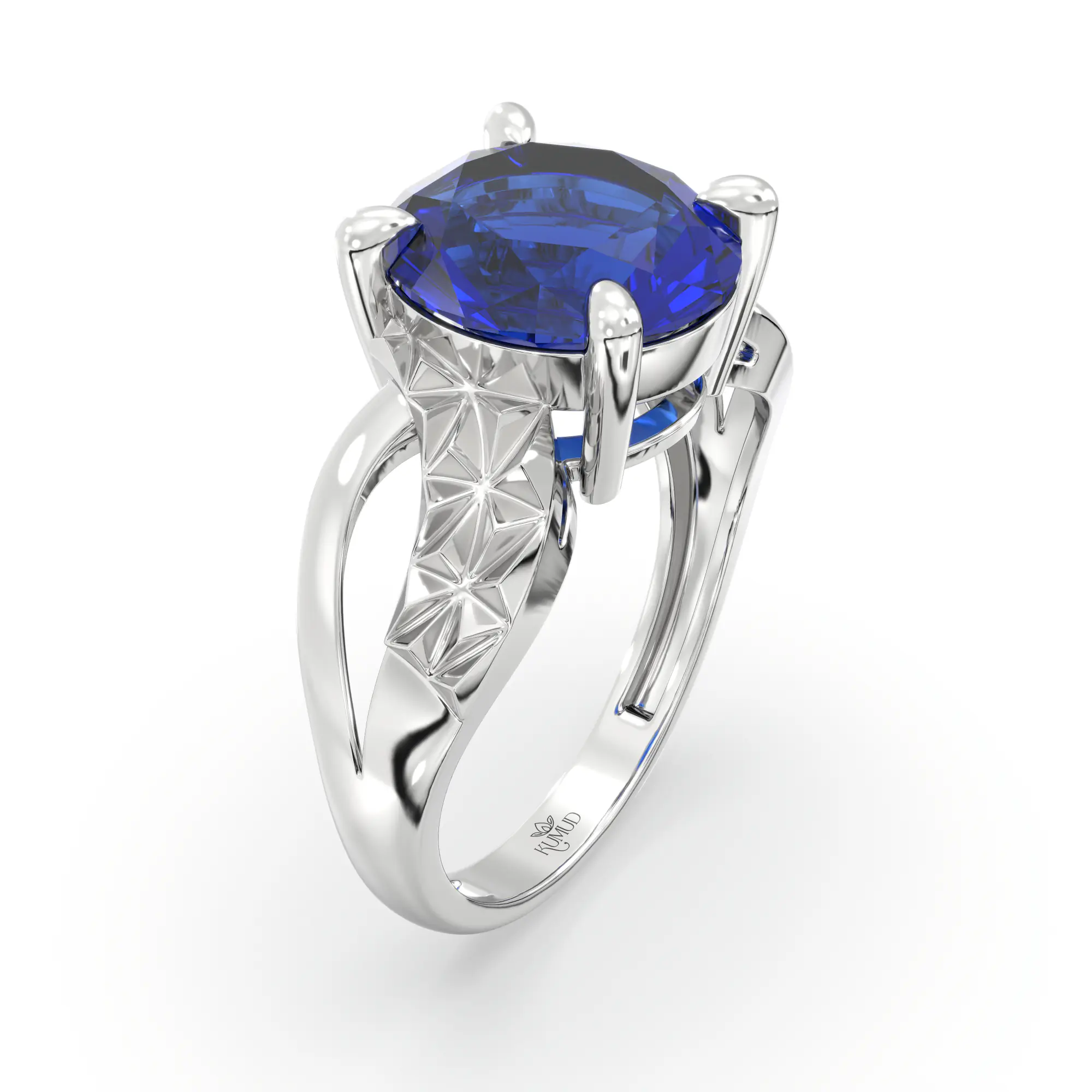 Blue Sapphire (Neelam) Ring for Women in 18K White Gold – Oval 9x8 mm, Prong Setting, 4 g (Design K17A-36) thumbnail