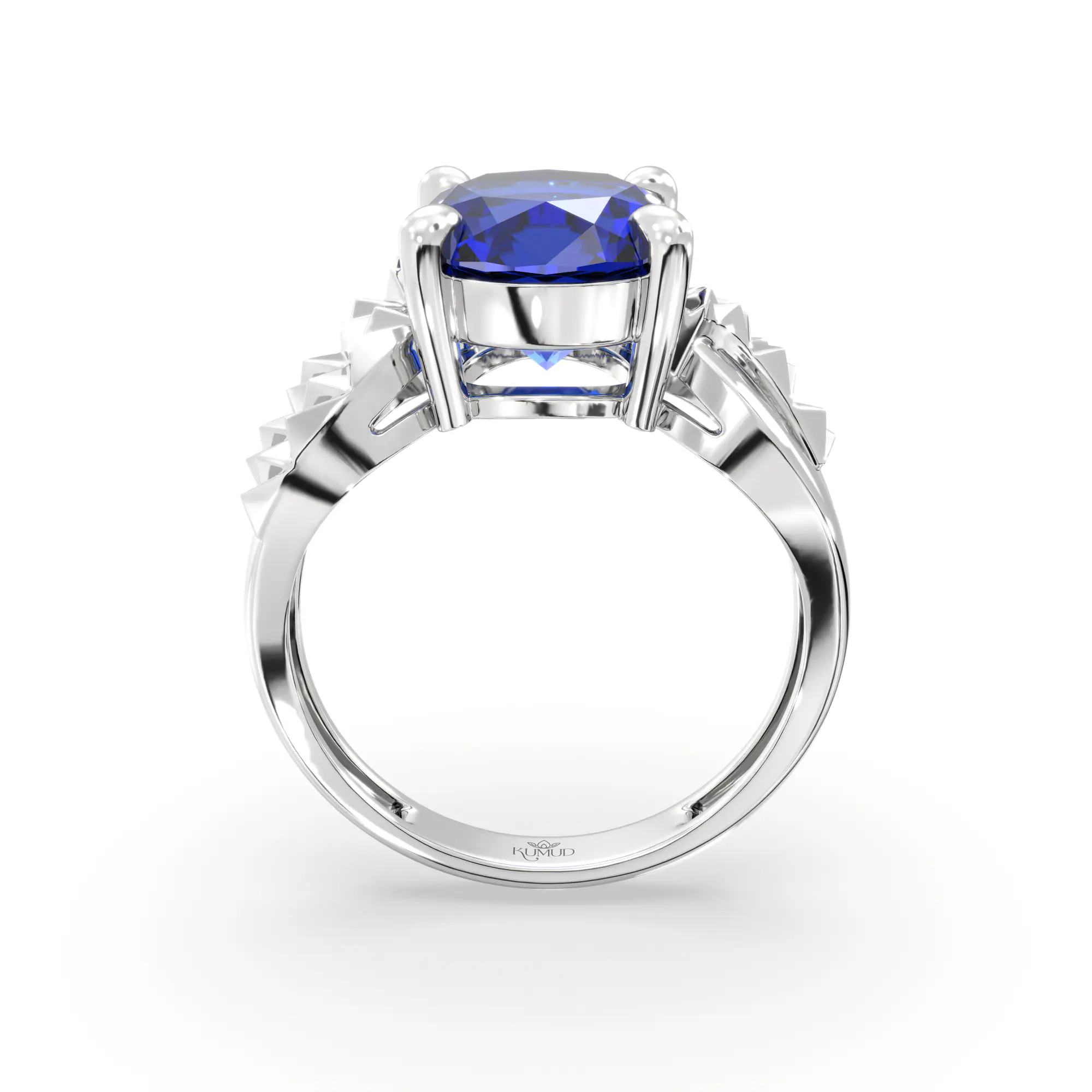 Blue Sapphire (Neelam) Ring for Women in 18K White Gold – Oval 9x8 mm, Prong Setting, 4 g (Design K17A-36) thumbnail