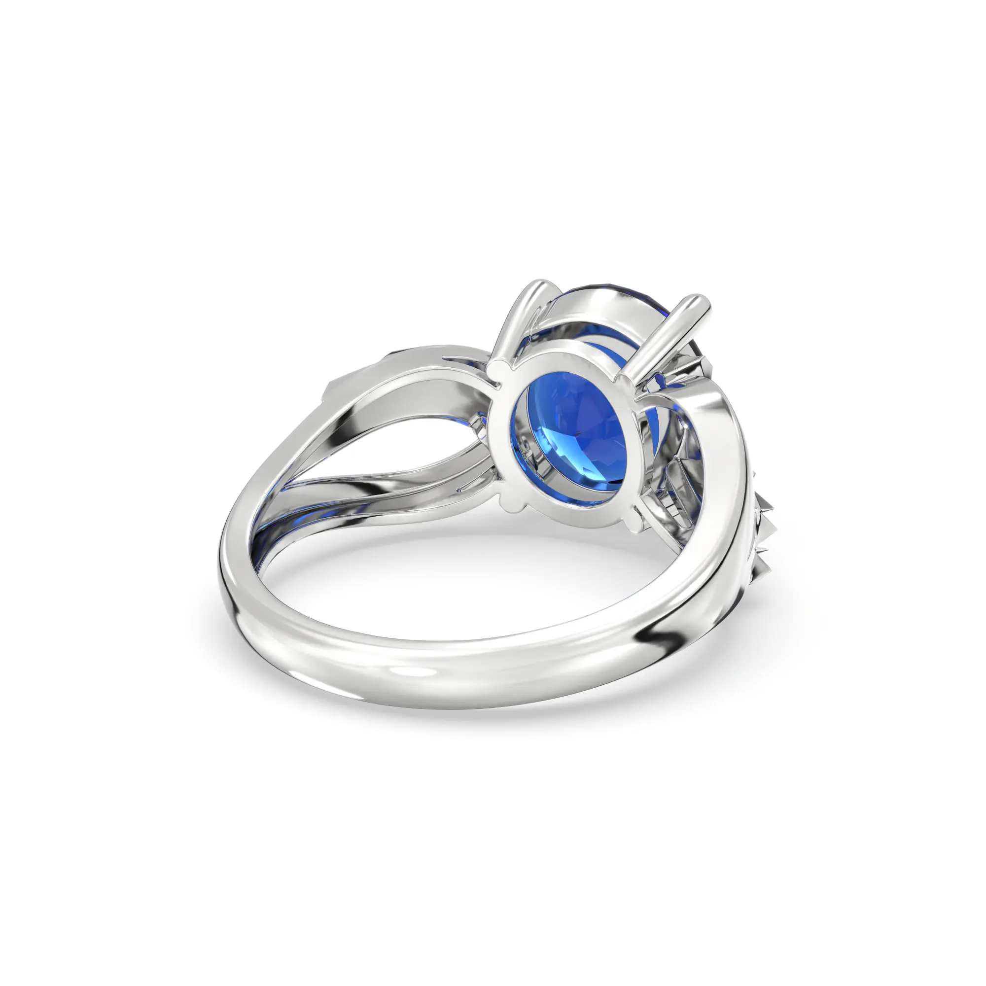 Blue Sapphire (Neelam) Ring for Women in 18K White Gold – Oval 9x8 mm, Prong Setting, 4 g (Design K17A-36) thumbnail