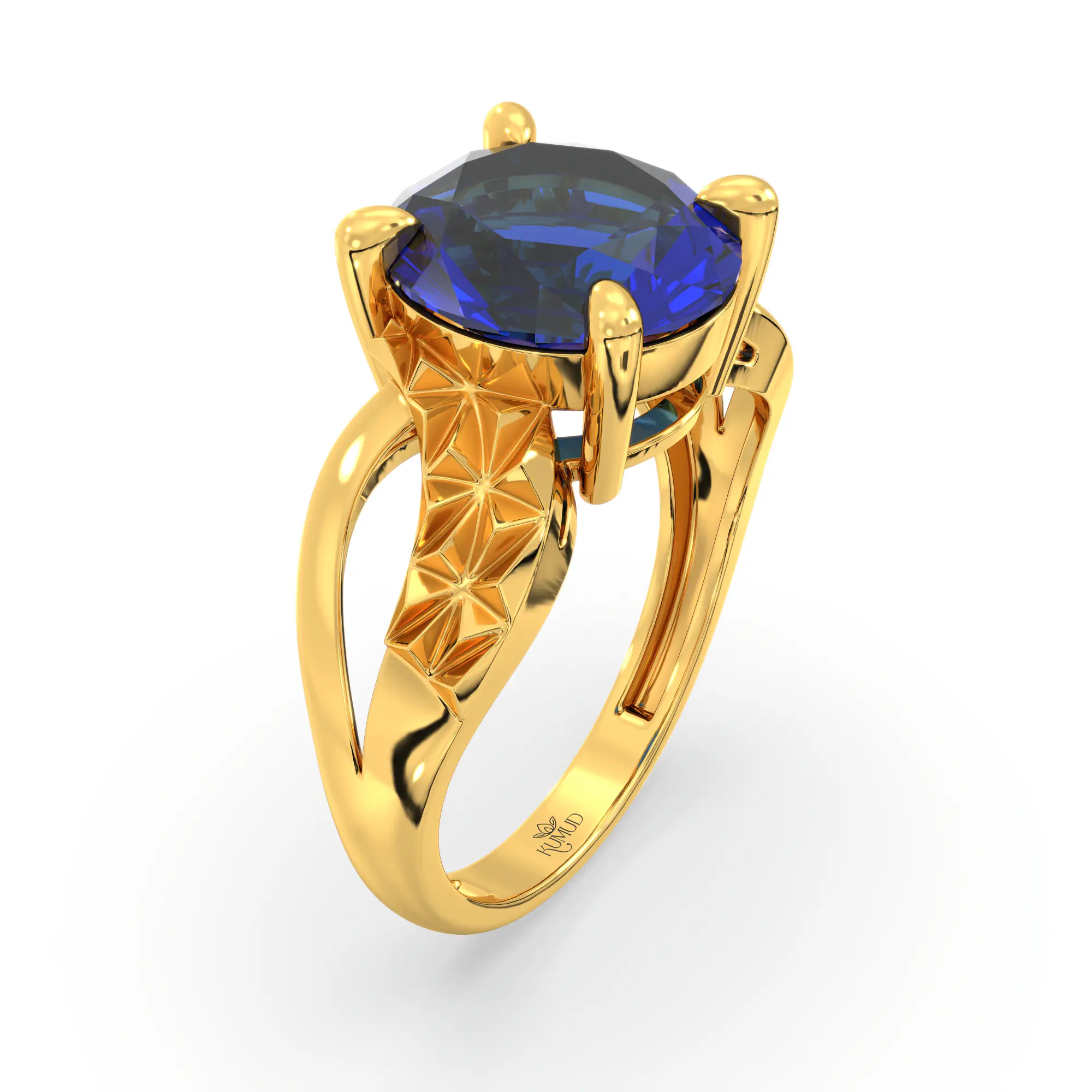 Blue Sapphire (Neelam) Ring for Women in 22K Yellow Gold – Oval 9x8 mm, Prong Setting, 4 g (Design K17A-36) thumbnail