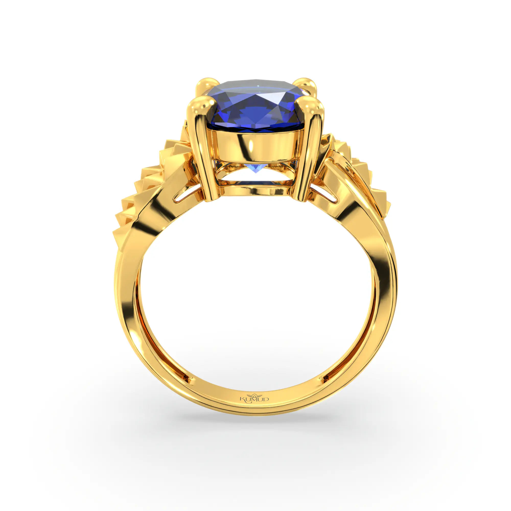 Blue Sapphire (Neelam) Ring for Women in 22K Yellow Gold – Oval 9x8 mm, Prong Setting, 4 g (Design K17A-36) thumbnail