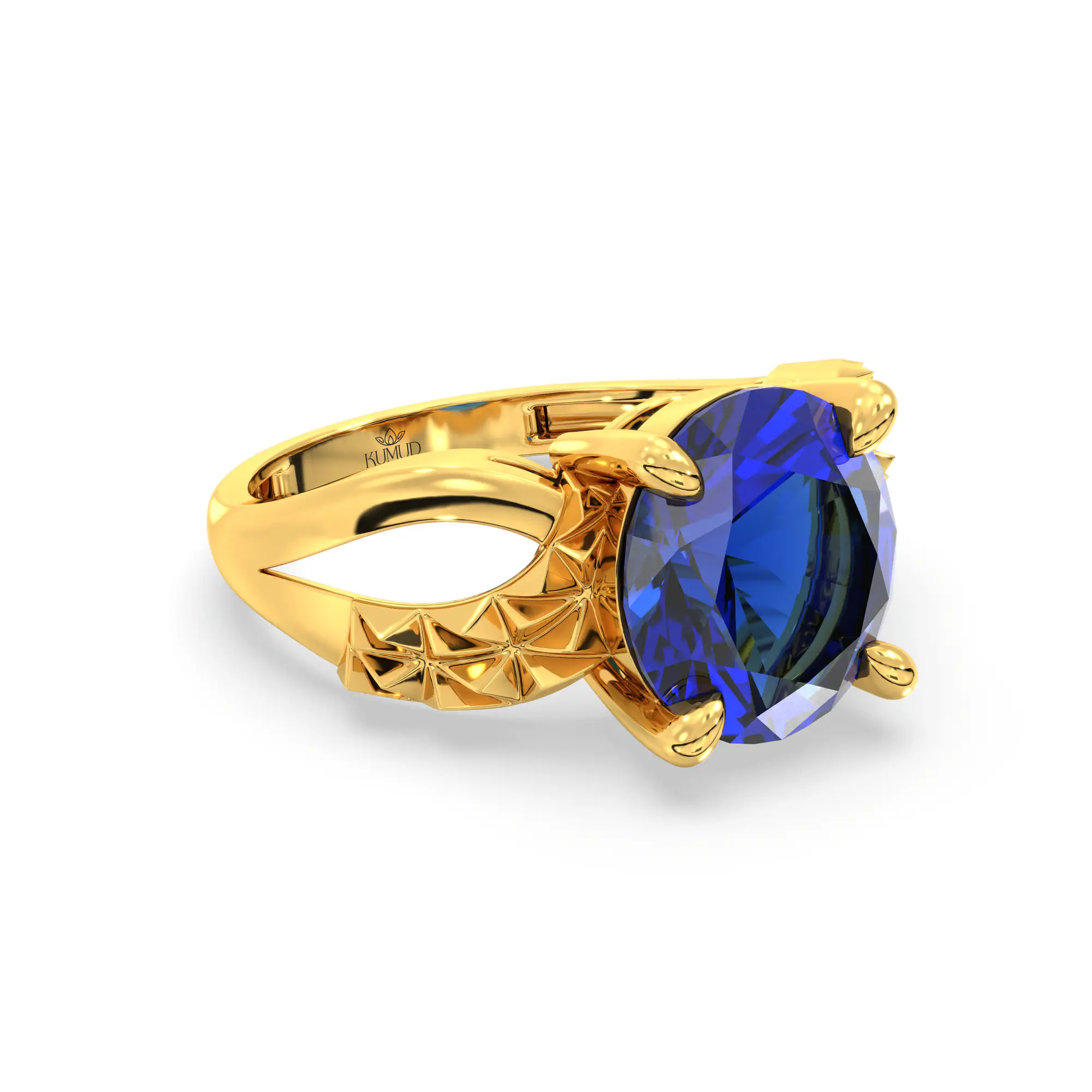 Blue Sapphire (Neelam) Ring for Women in 22K Yellow Gold – Oval 9x8 mm, Prong Setting, 4 g (Design K17A-36) thumbnail