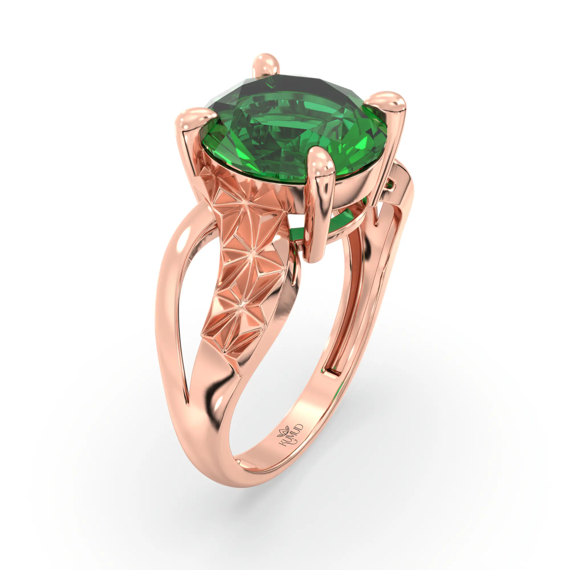 Emerald (Panna) Ring for Women in 18K Rose Gold – Oval 9x8 mm, Prong Setting, 4 g (Design K17A-36) thumbnail