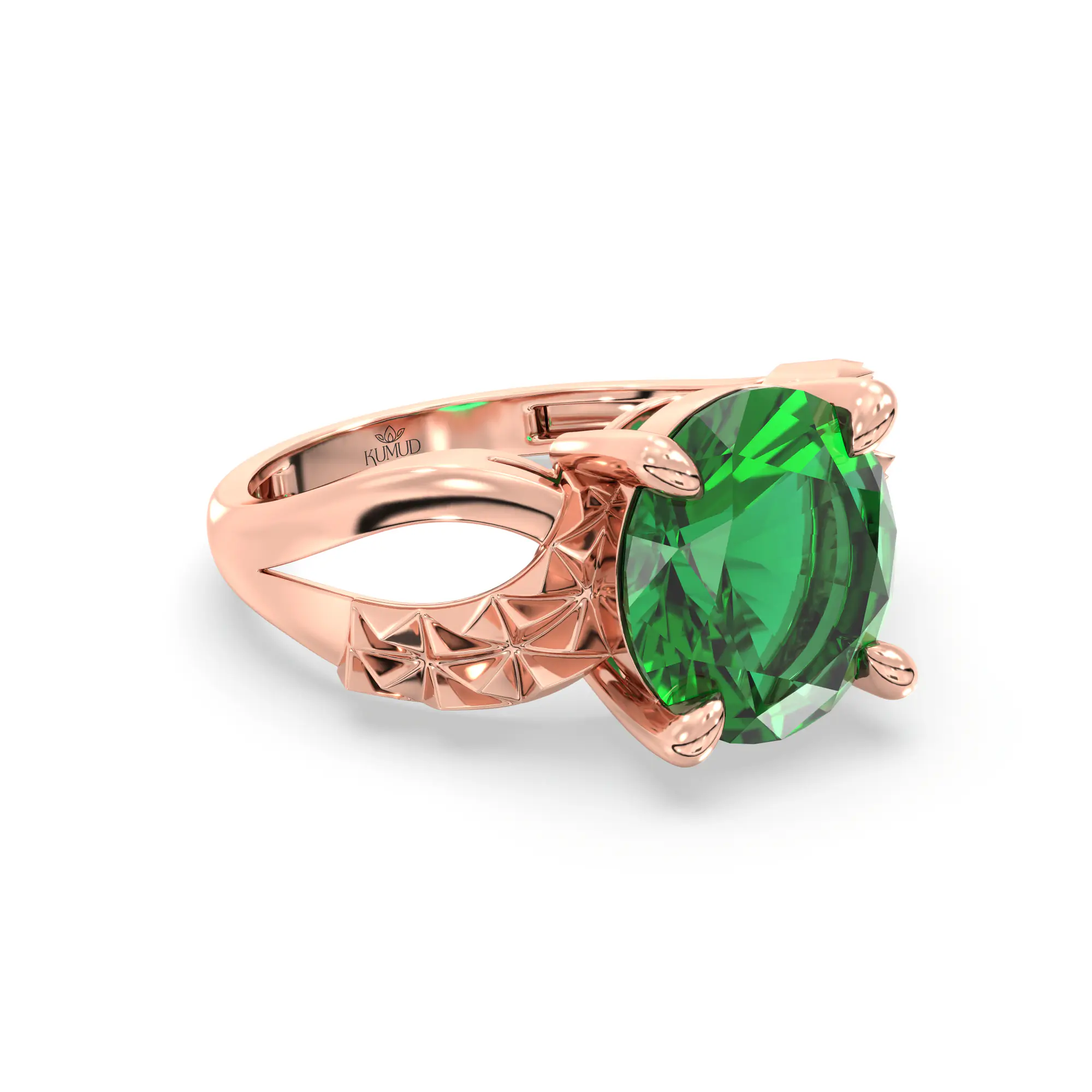 Emerald (Panna) Ring for Women in 18K Rose Gold – Oval 9x8 mm, Prong Setting, 4 g (Design K17A-36) thumbnail