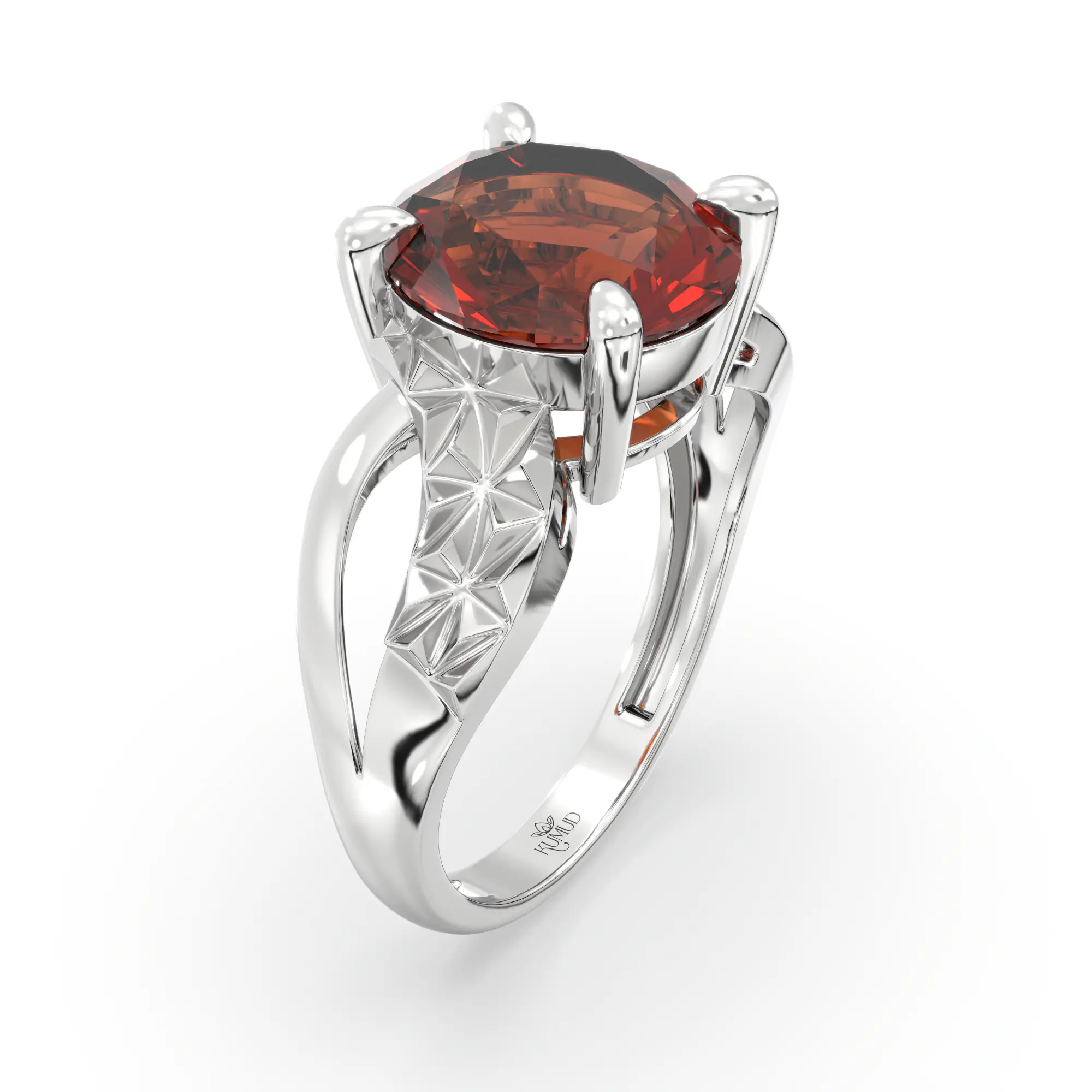 Hessonite (Gomed) Ring for Women in 18K White Gold – Oval 9x8 mm, Prong Setting, 4 g (Design K17A-36) thumbnail
