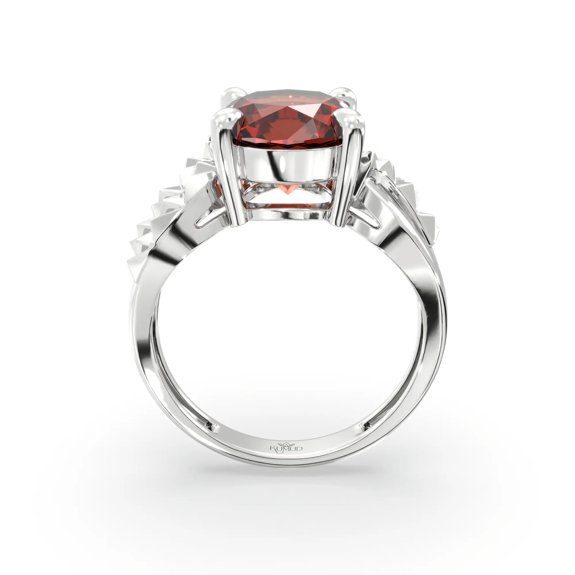 Hessonite (Gomed) Ring for Women in 18K White Gold – Oval 9x8 mm, Prong Setting, 4 g (Design K17A-36) thumbnail