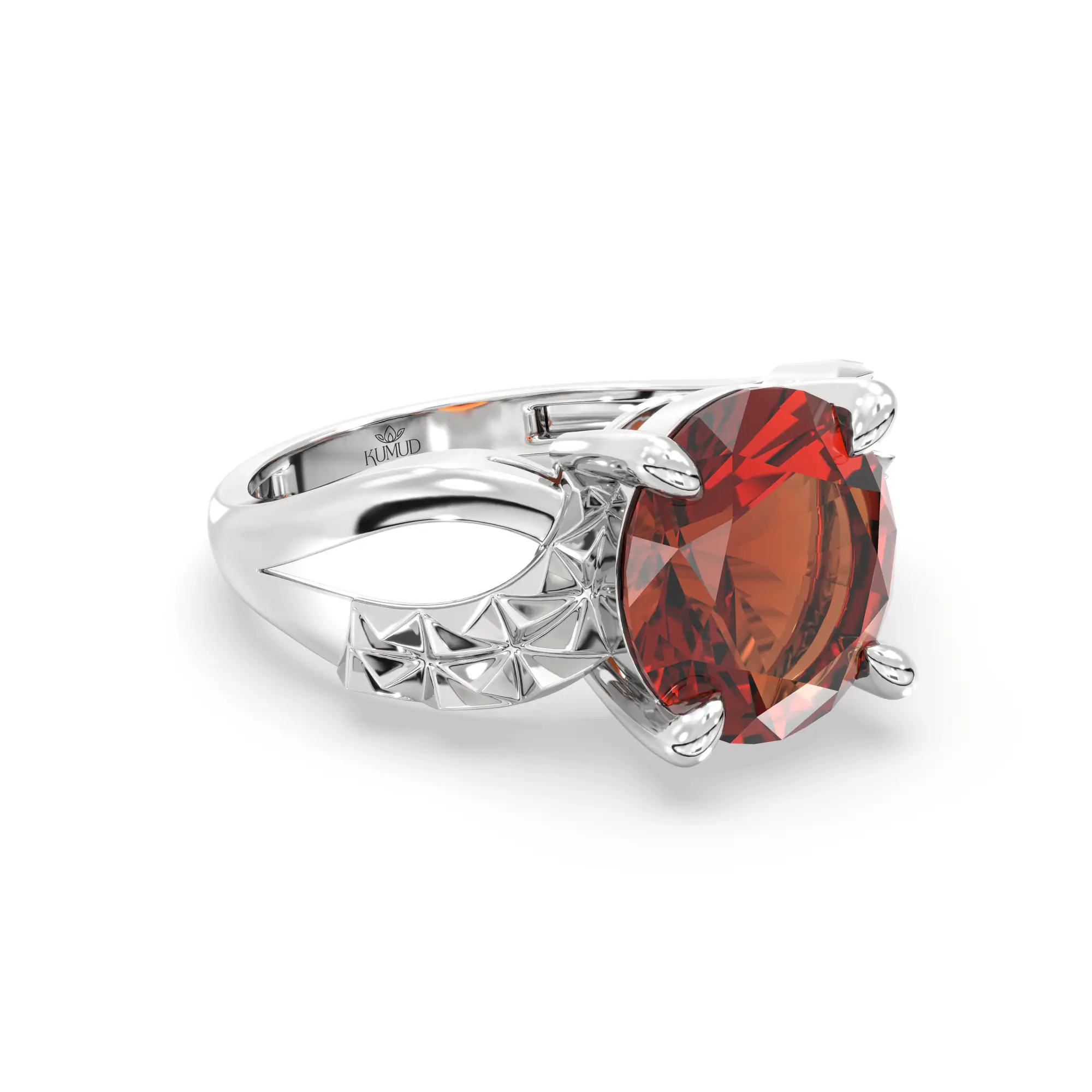 Hessonite (Gomed) Ring for Women in 18K White Gold – Oval 9x8 mm, Prong Setting, 4 g (Design K17A-36) thumbnail