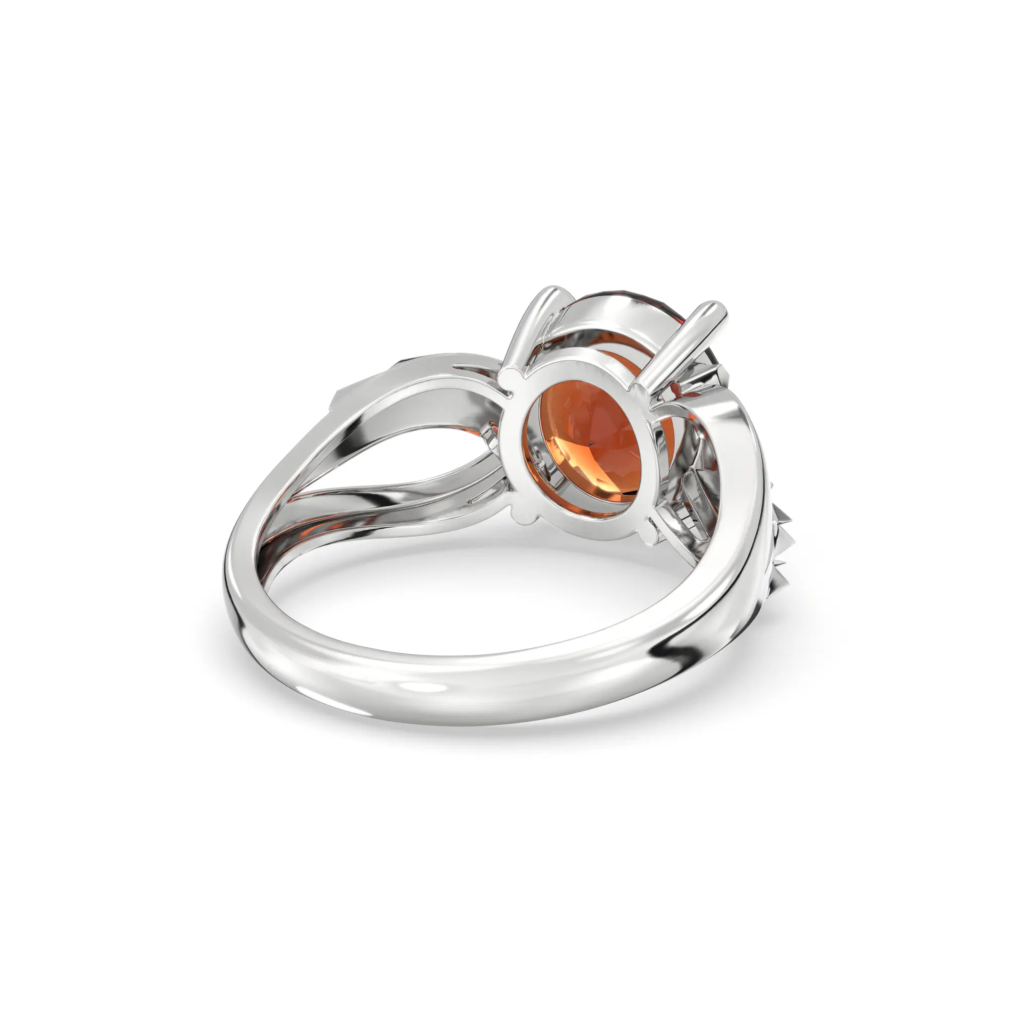 Hessonite (Gomed) Ring for Women in 18K White Gold – Oval 9x8 mm, Prong Setting, 4 g (Design K17A-36) thumbnail
