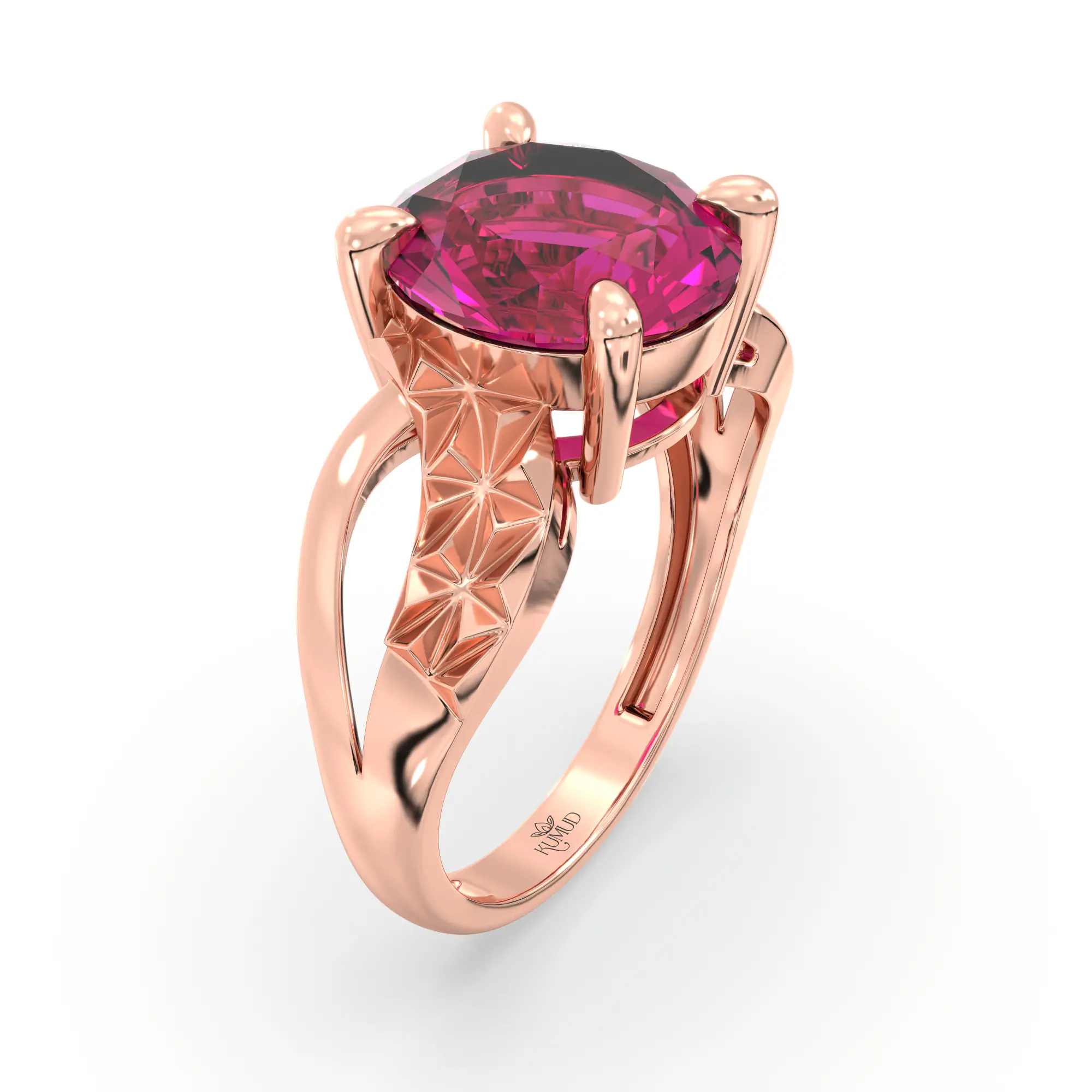 Ruby (Manik) Ring for Women in 18K Rose Gold – Oval 9x8 mm, Prong Setting, 4 g (Design K17A-36) thumbnail