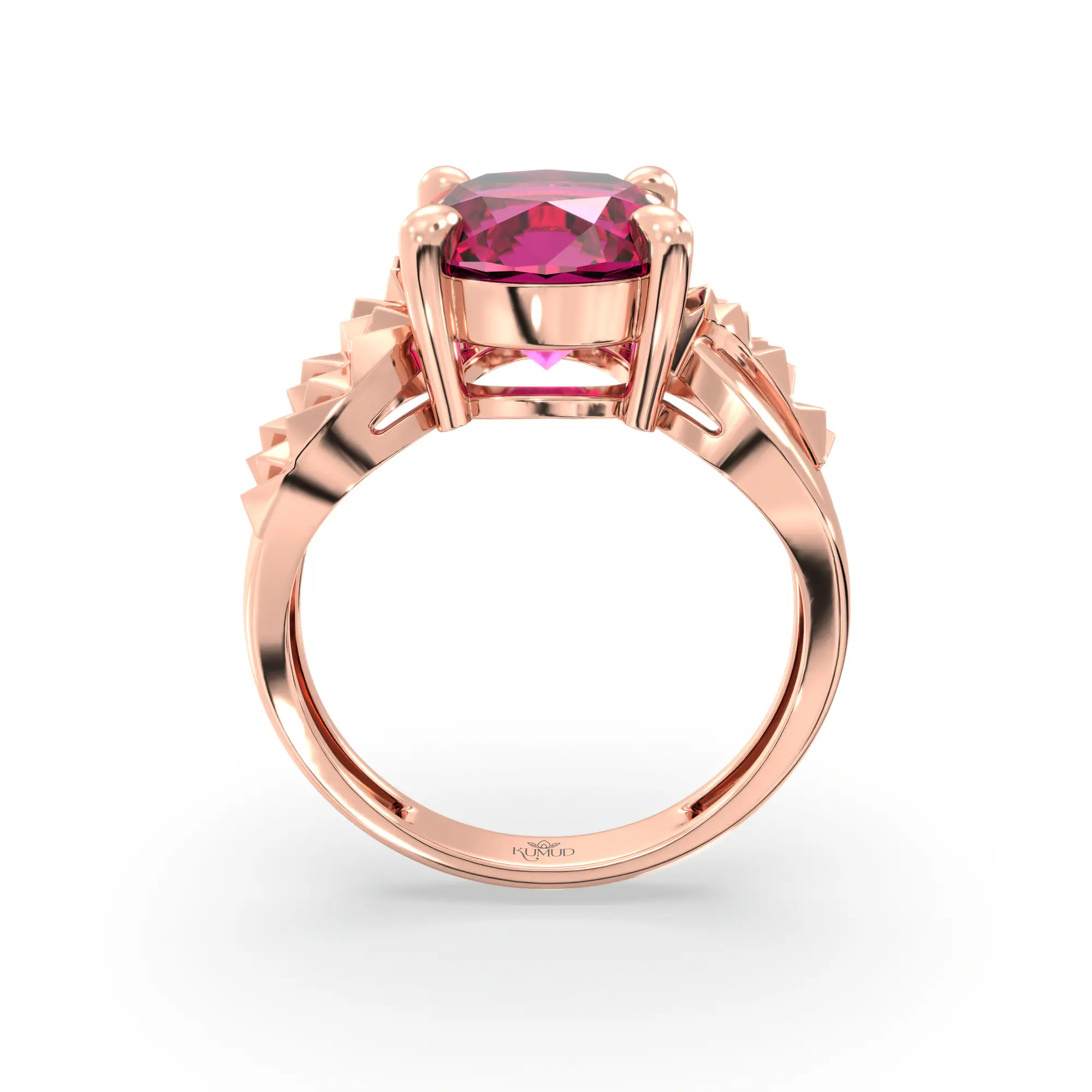 Ruby (Manik) Ring for Women in 18K Rose Gold – Oval 9x8 mm, Prong Setting, 4 g (Design K17A-36) thumbnail