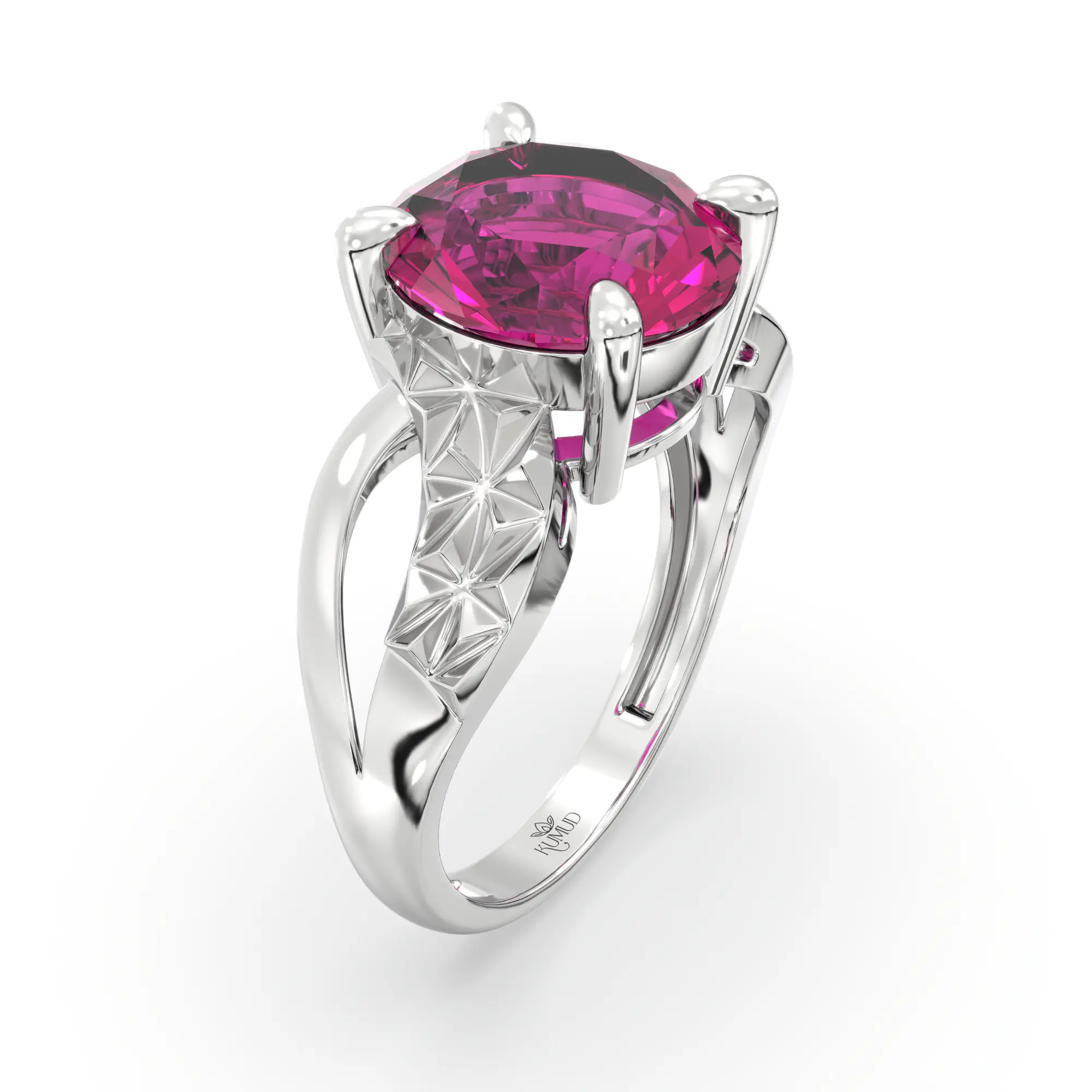 Ruby (Manik) Ring for Women in 18K White Gold – Oval 9x8 mm, Prong Setting, 4 g (Design K17A-36) thumbnail