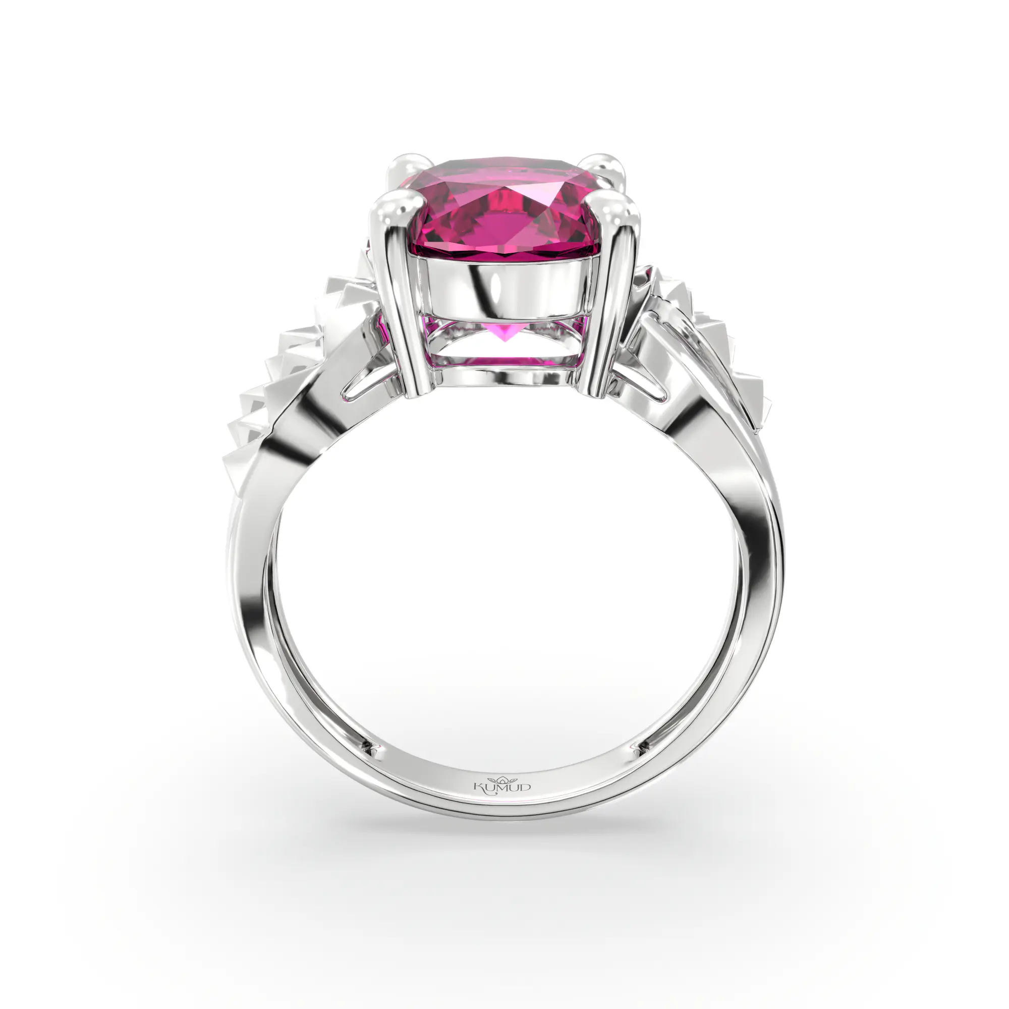 Ruby (Manik) Ring for Women in 18K White Gold – Oval 9x8 mm, Prong Setting, 4 g (Design K17A-36) thumbnail