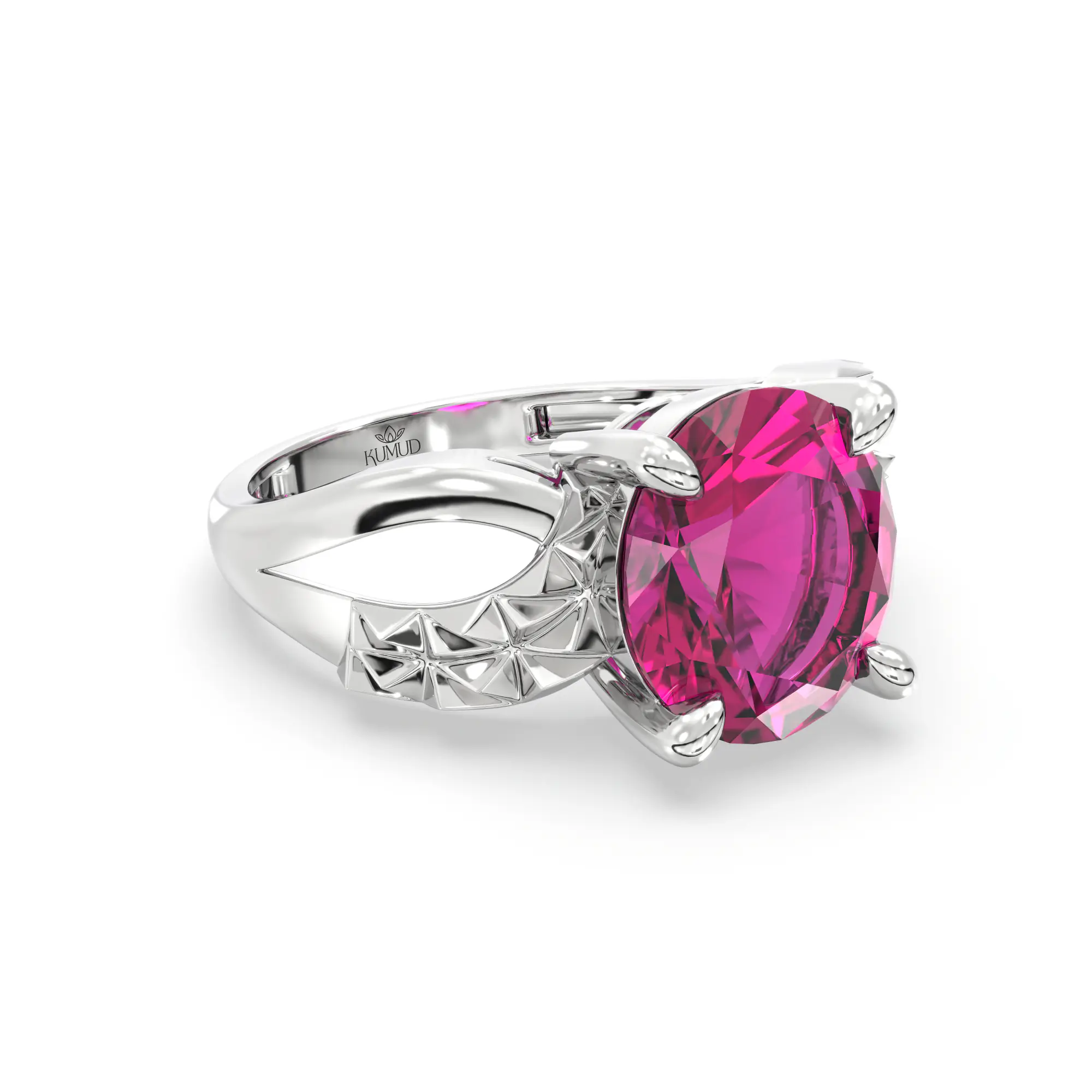 Ruby (Manik) Ring for Women in 18K White Gold – Oval 9x8 mm, Prong Setting, 4 g (Design K17A-36) thumbnail