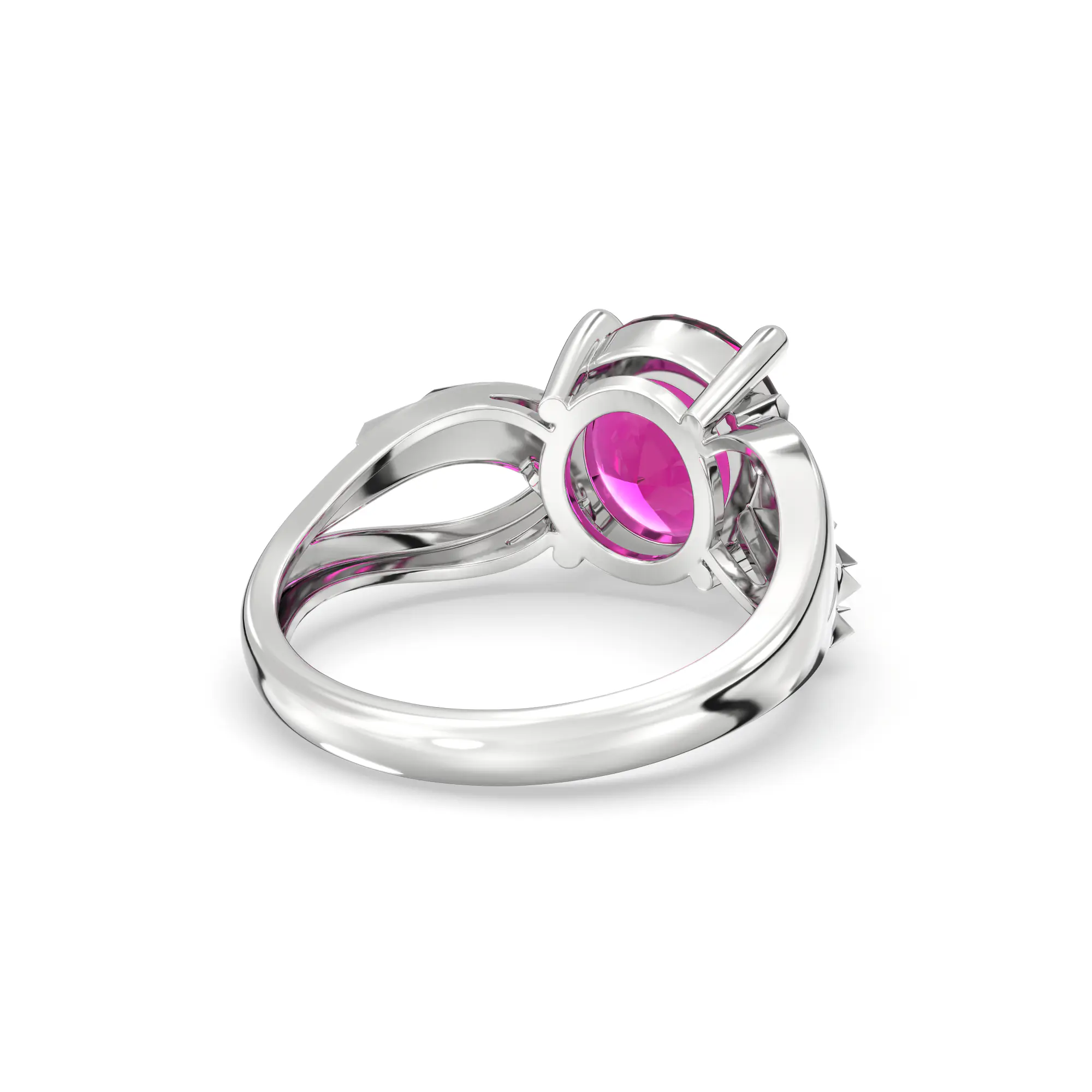 Ruby (Manik) Ring for Women in 18K White Gold – Oval 9x8 mm, Prong Setting, 4 g (Design K17A-36) thumbnail