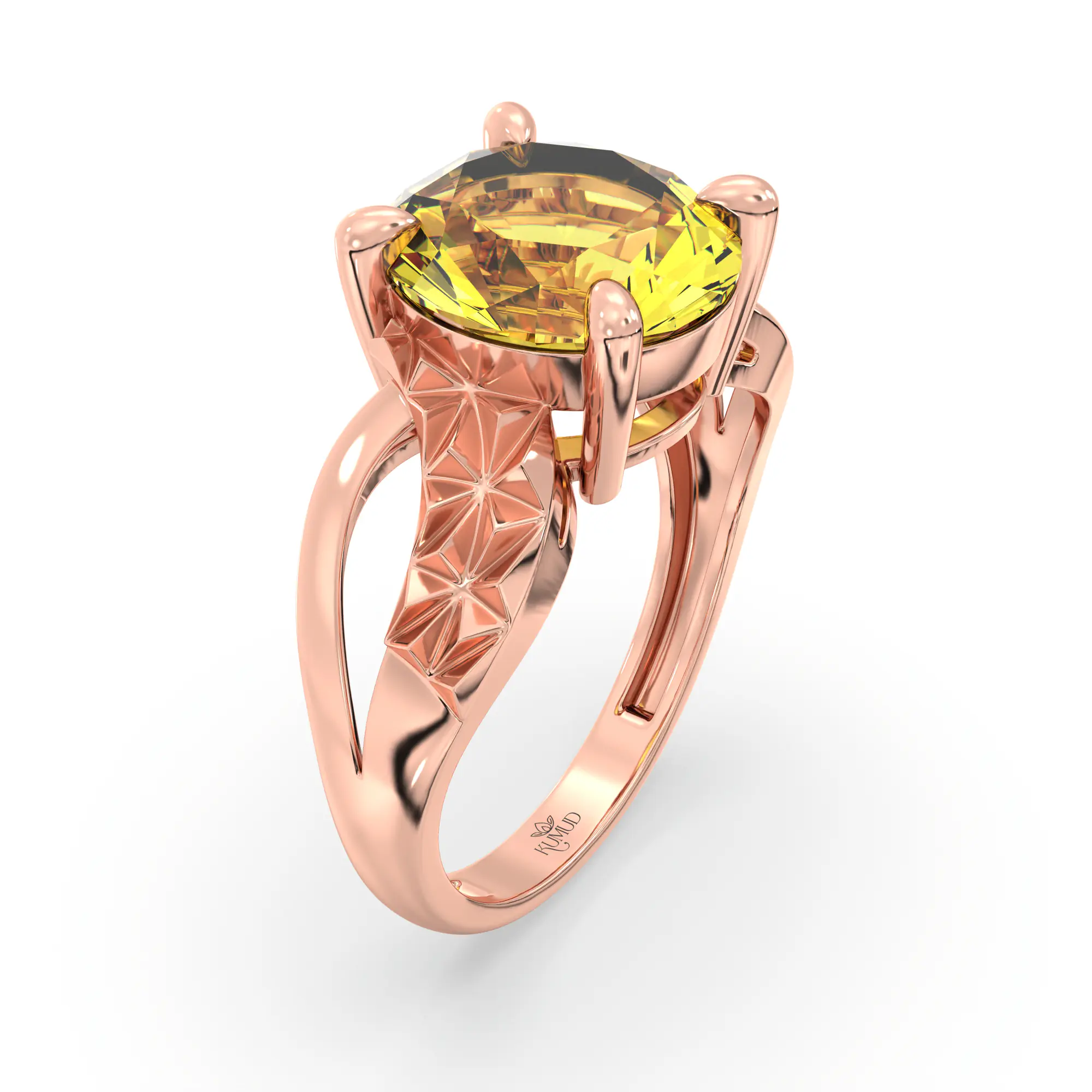 Yellow Sapphire (Pukhraj) Ring for Women in 18K Rose Gold – Oval 9x8 mm, Prong Setting, 4 g (Design K17A-36) thumbnail