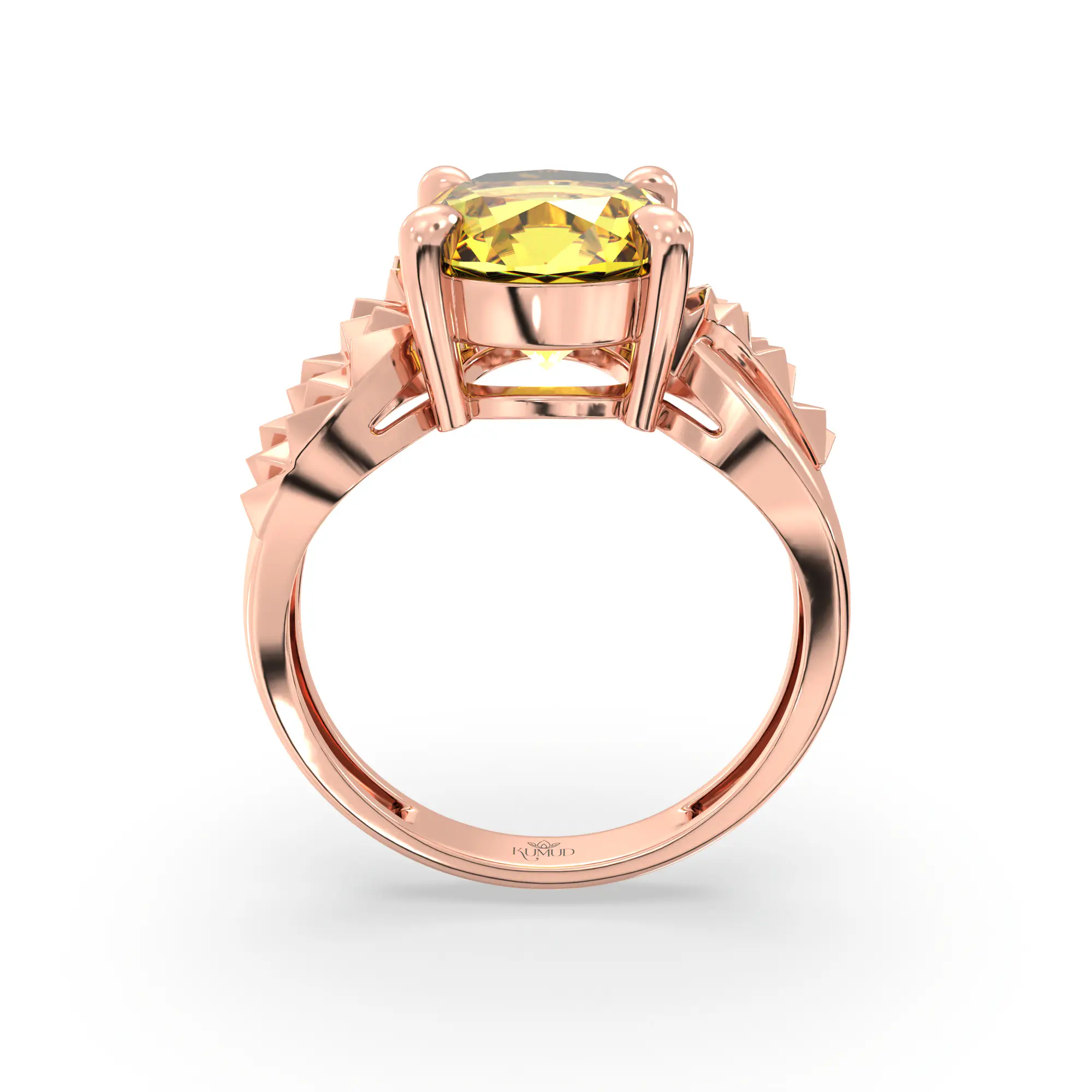 Yellow Sapphire (Pukhraj) Ring for Women in 18K Rose Gold – Oval 9x8 mm, Prong Setting, 4 g (Design K17A-36) thumbnail