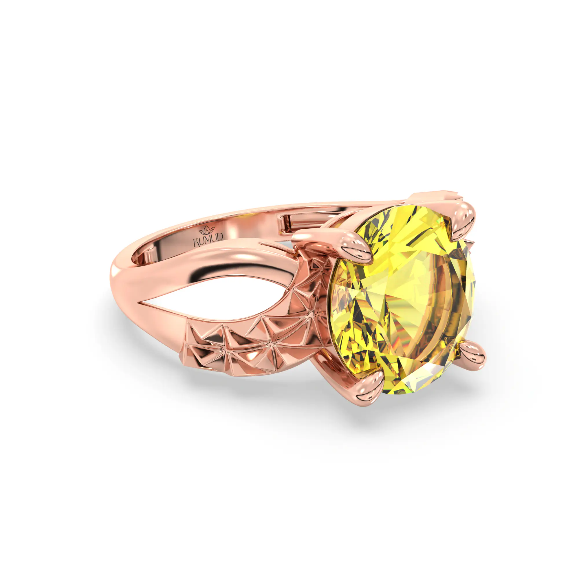 Yellow Sapphire (Pukhraj) Ring for Women in 18K Rose Gold – Oval 9x8 mm, Prong Setting, 4 g (Design K17A-36) thumbnail
