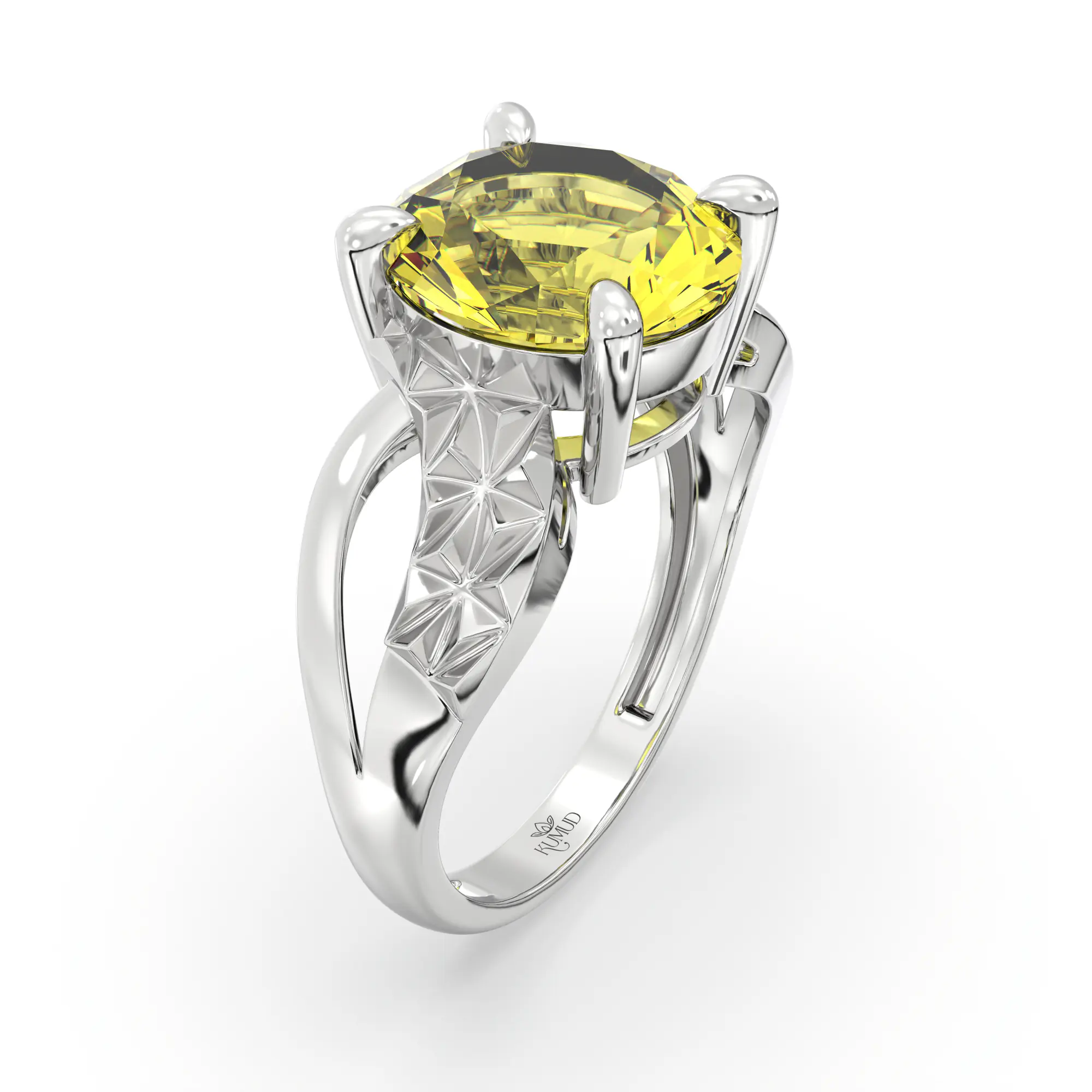 Yellow Sapphire (Pukhraj) Ring for Women in 18K White Gold – Oval 9x8 mm, Prong Setting, 4 g (Design K17A-36) thumbnail