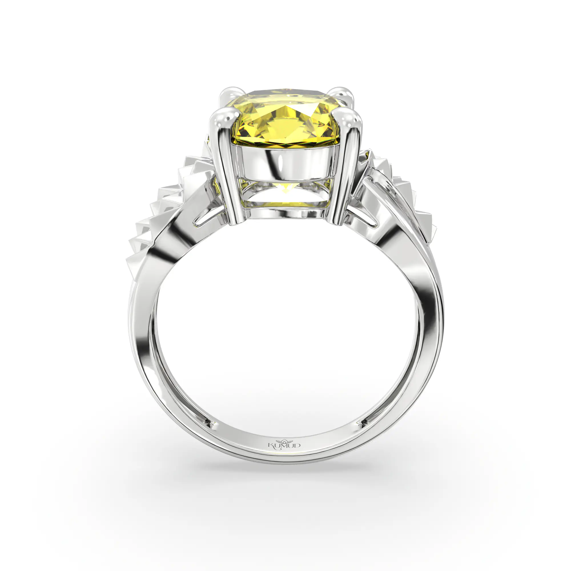 Yellow Sapphire (Pukhraj) Ring for Women in 18K White Gold – Oval 9x8 mm, Prong Setting, 4 g (Design K17A-36) thumbnail