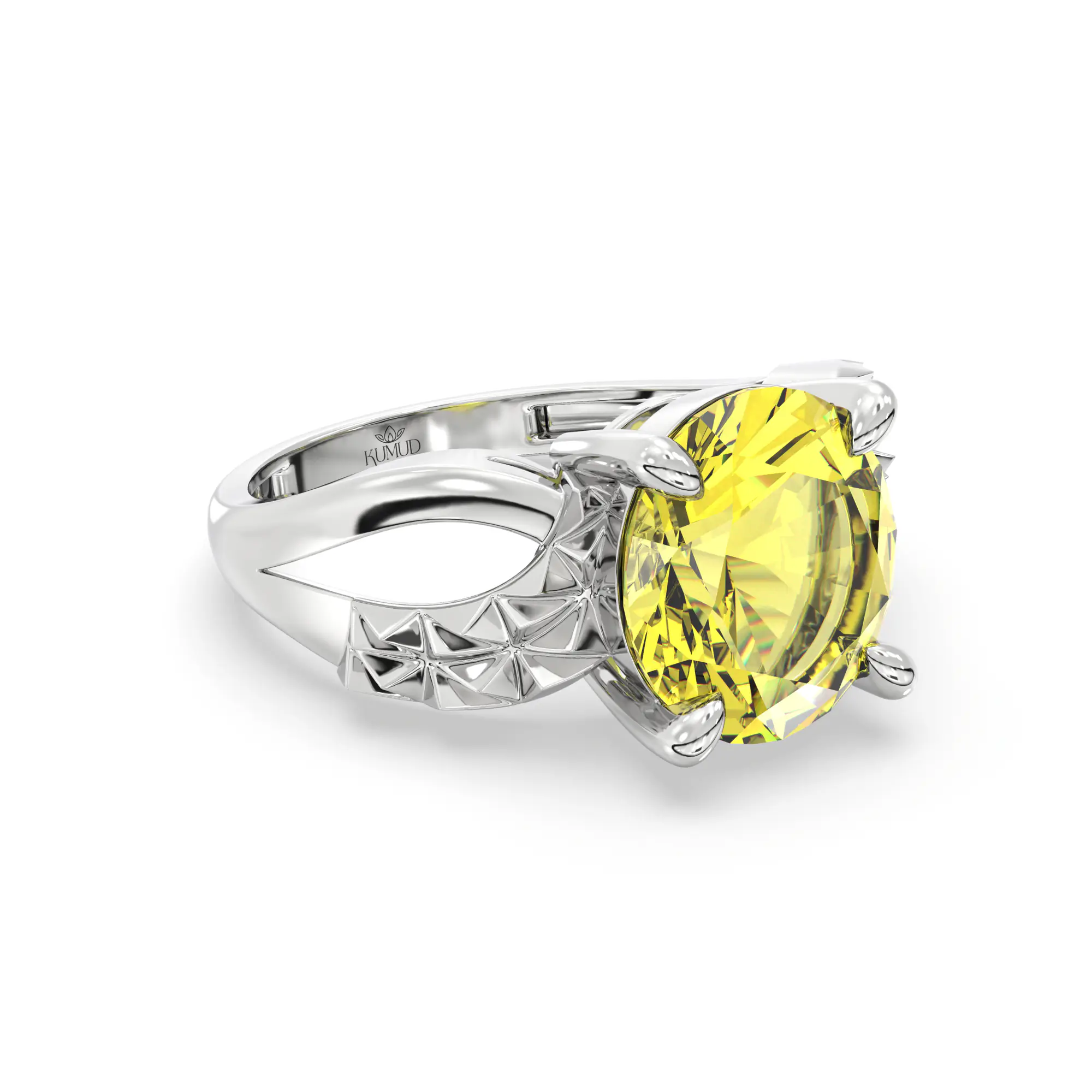 Yellow Sapphire (Pukhraj) Ring for Women in 18K White Gold – Oval 9x8 mm, Prong Setting, 4 g (Design K17A-36) thumbnail