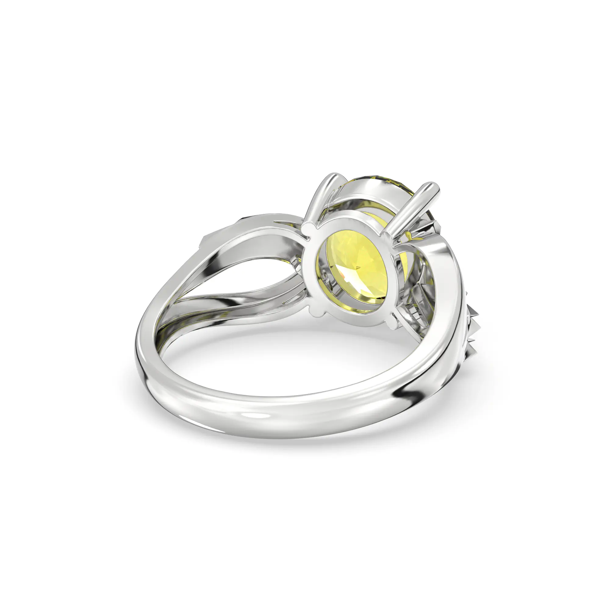 Yellow Sapphire (Pukhraj) Ring for Women in 18K White Gold – Oval 9x8 mm, Prong Setting, 4 g (Design K17A-36) thumbnail