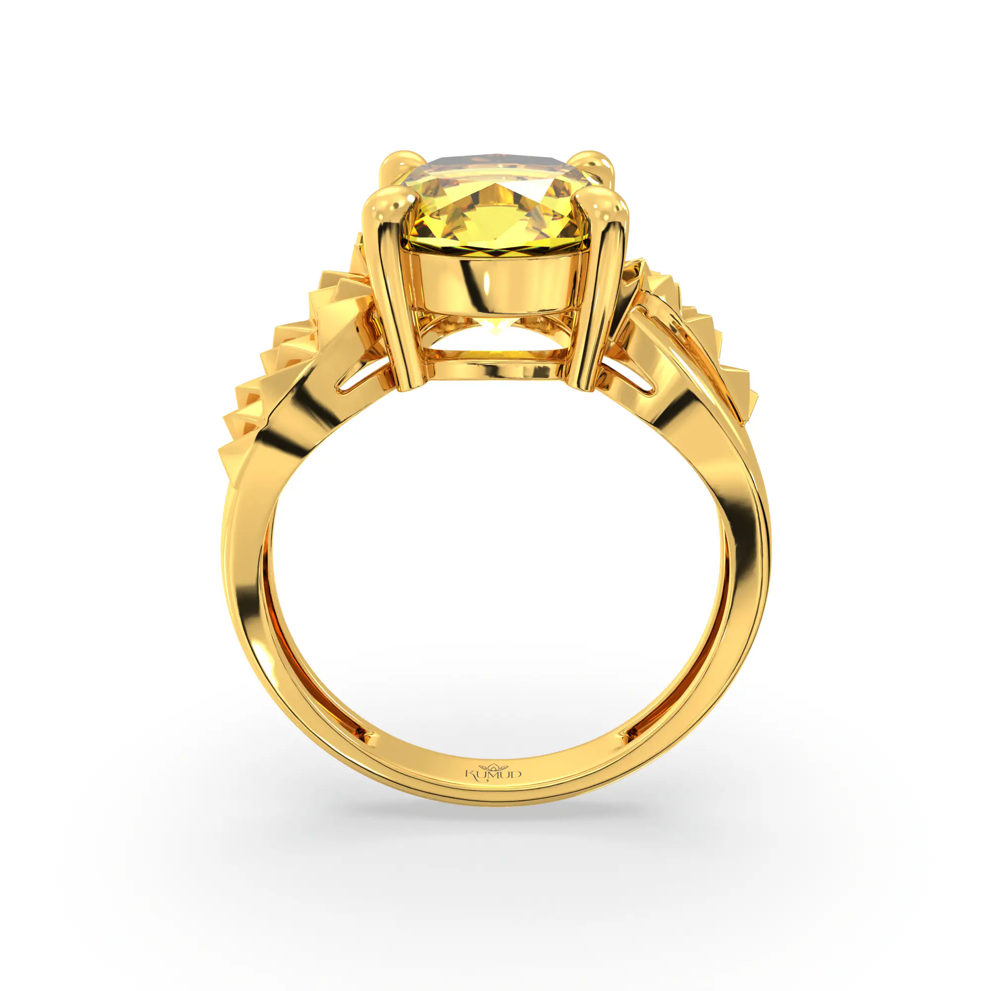 Yellow Sapphire (Pukhraj) Ring for Women in 22K Yellow Gold – Oval 9x8 mm, Prong Setting, 4 g (Design K17A-36) thumbnail